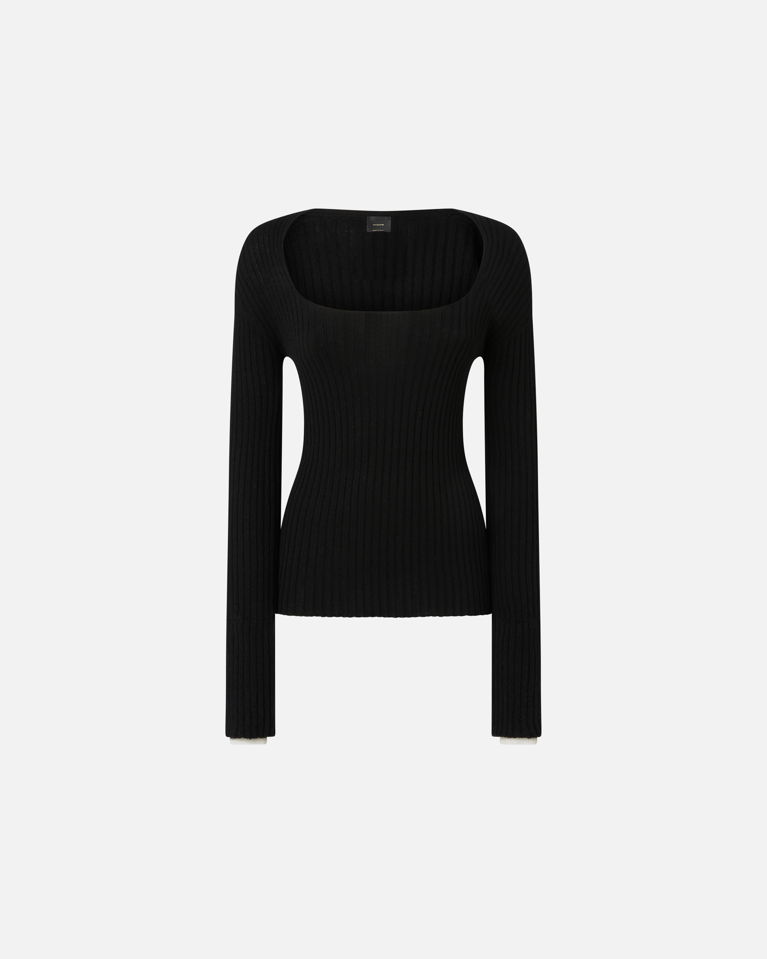 Pinko Ribbed Sweater In Wool And Cashmere In Noir/blanc