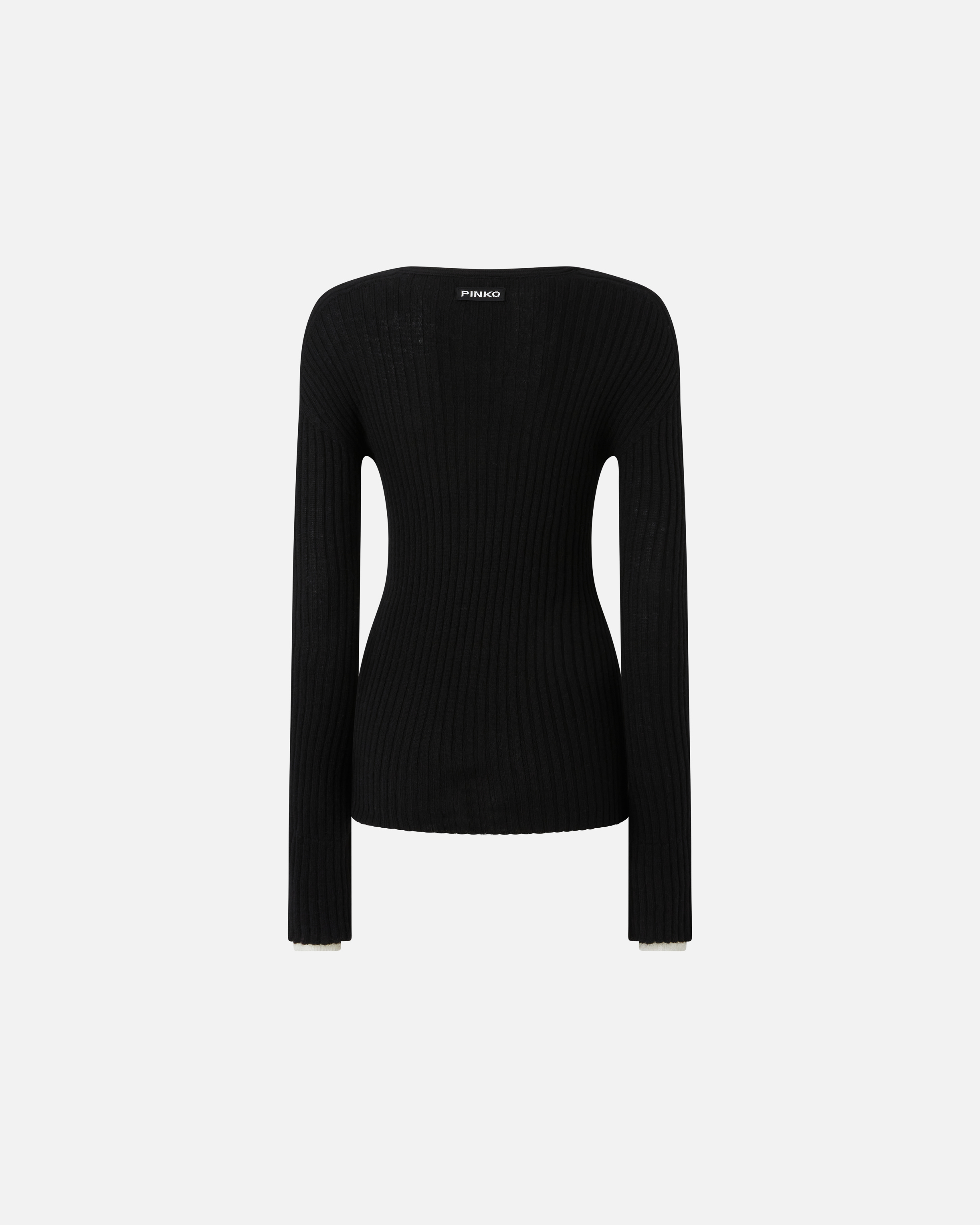 Pinko Ribbed Sweater In Wool And Cashmere In Noir/blanc