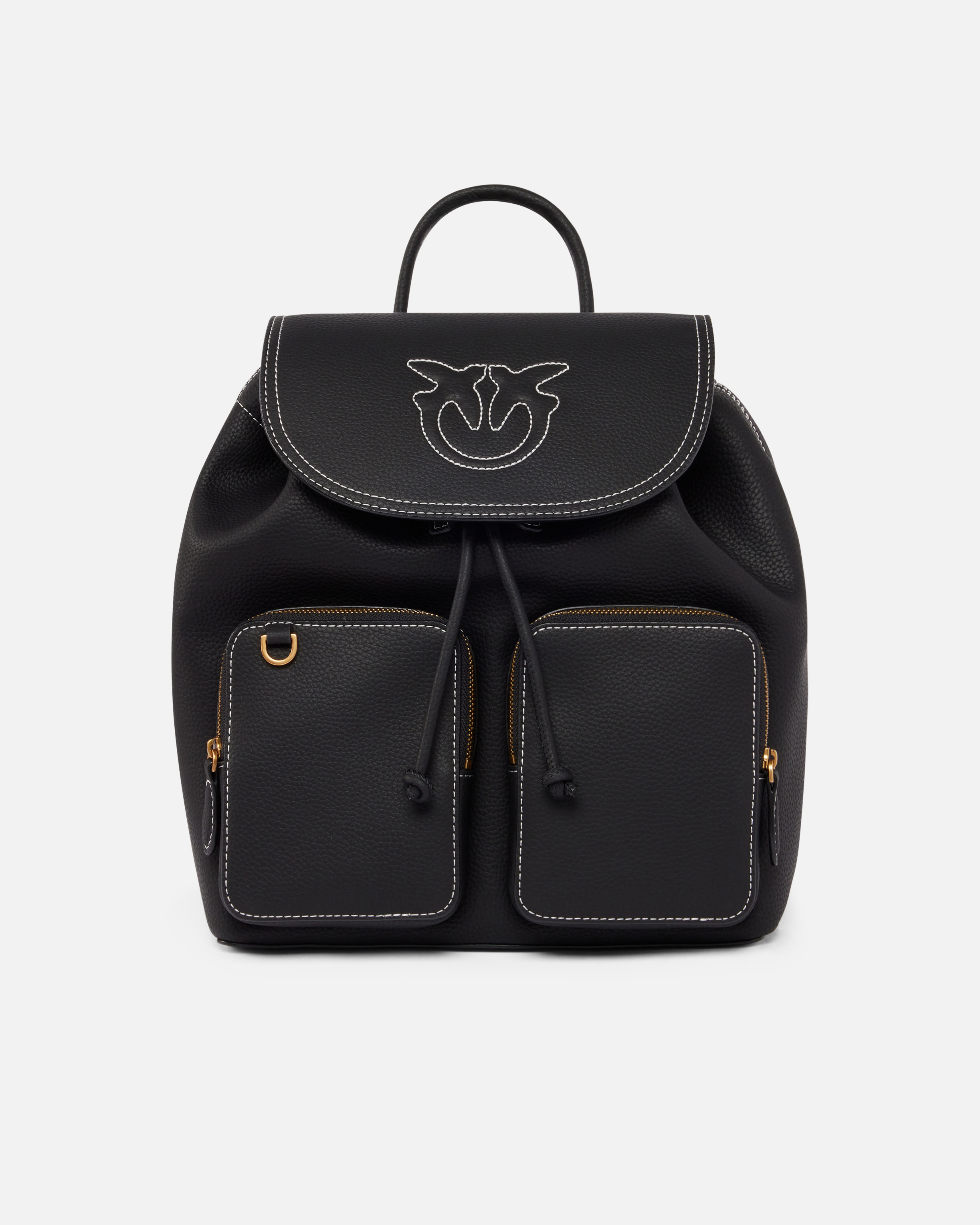 Multi-pocket backpack in tumbled leather - Black - large | Pinko 
