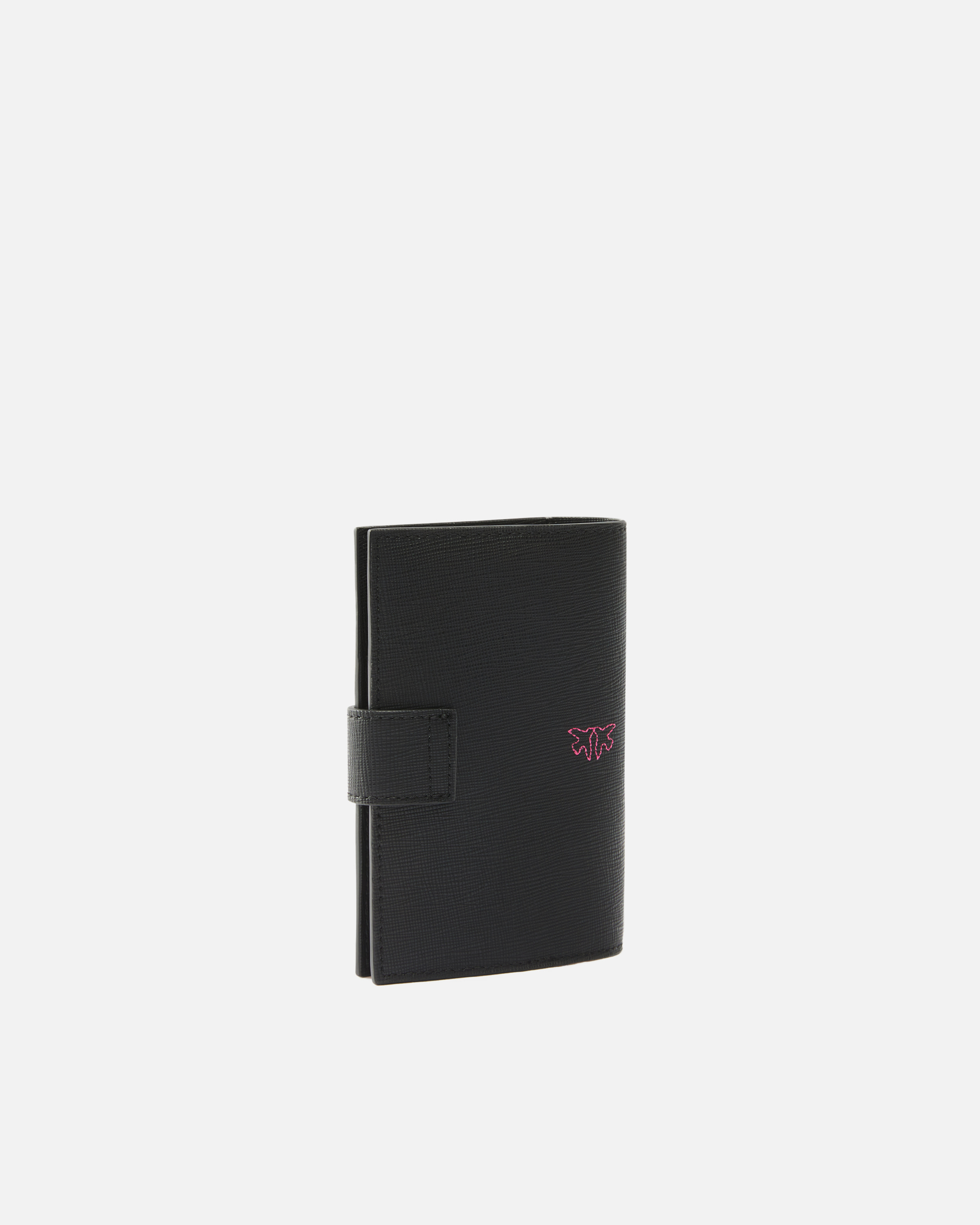 Pinko Porta Passaporto In Pelle Saffiano Con Logo Uccellini In Nero Limousine Block Color