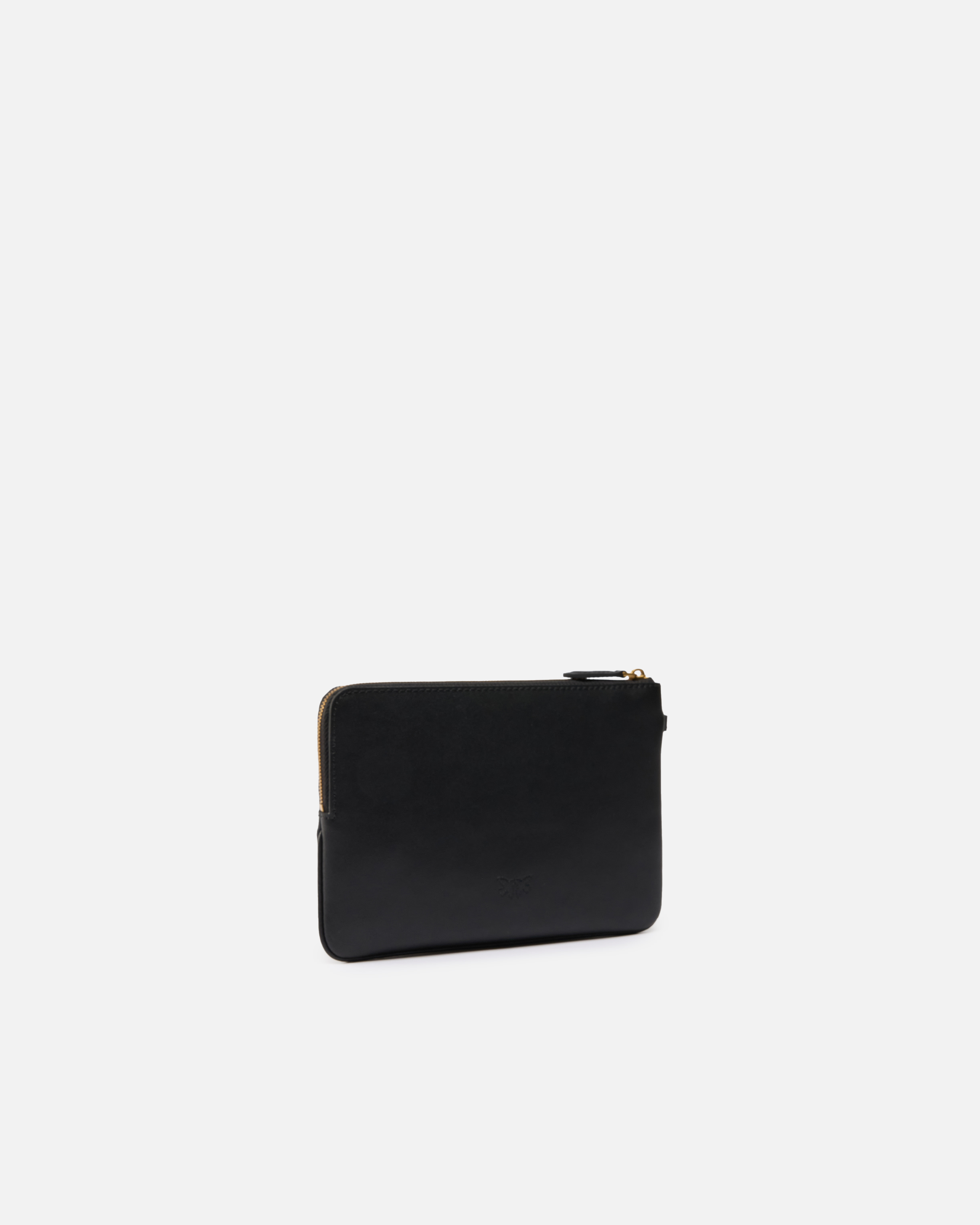 Pinko Square Leather Wrist Clutch Bag With Bird Logo In Nero-antique Gold