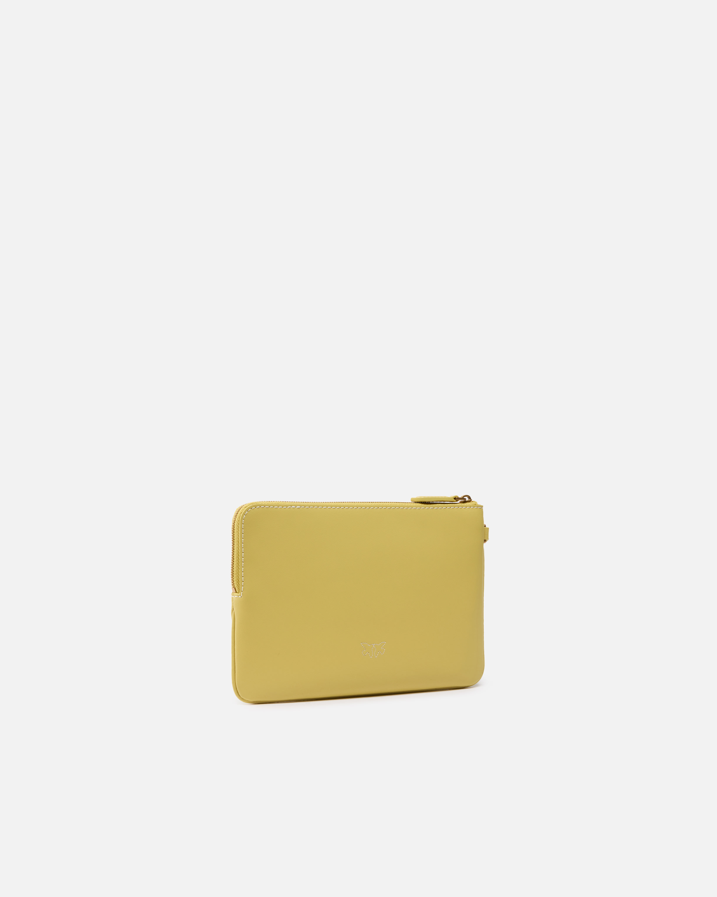 Pinko Leather Clutch With Wristlet And Birds Logo In Lime-antique Gold