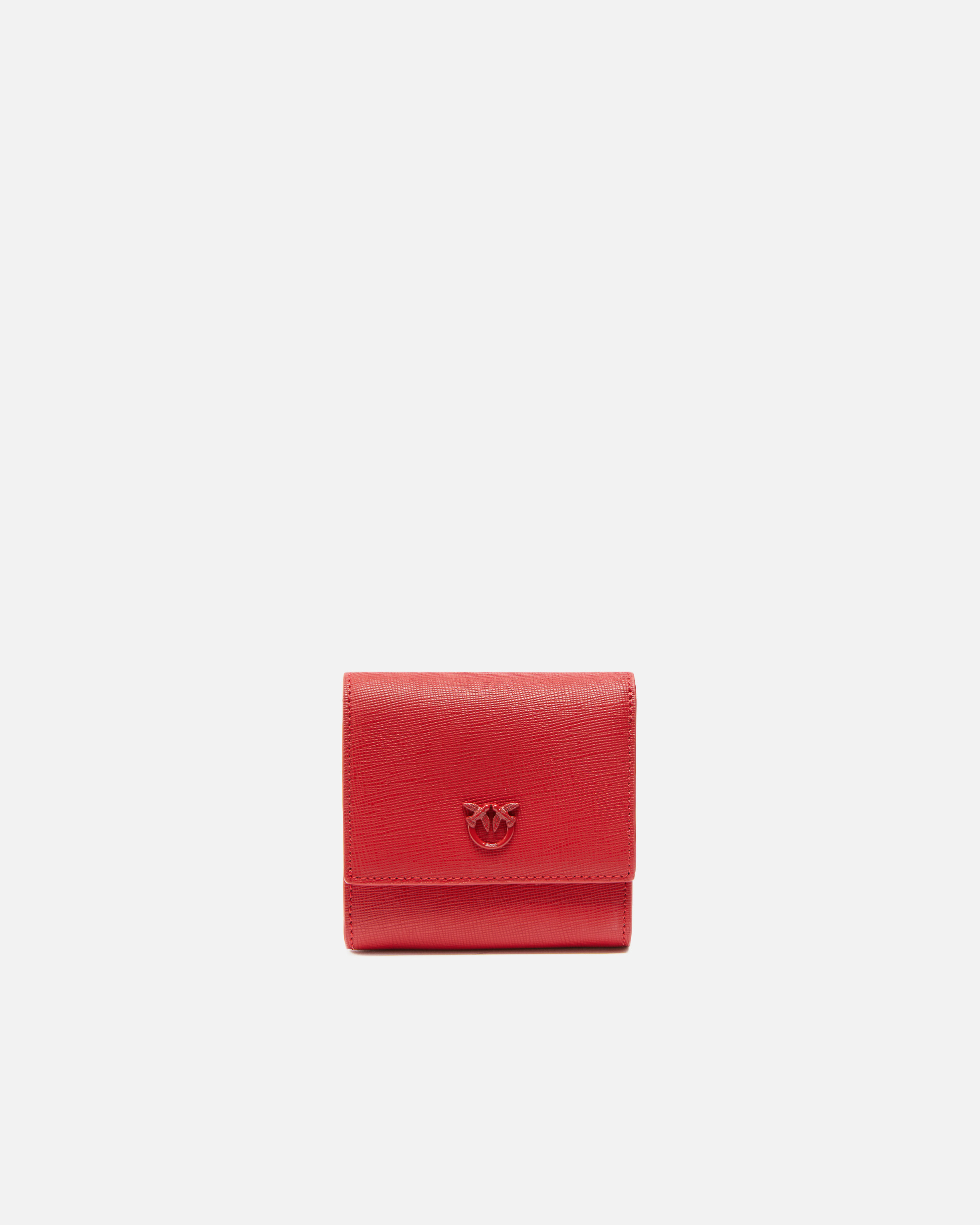 Pinko Portamonete Quadrato In Pelle Saffiano In Rosso-block Color