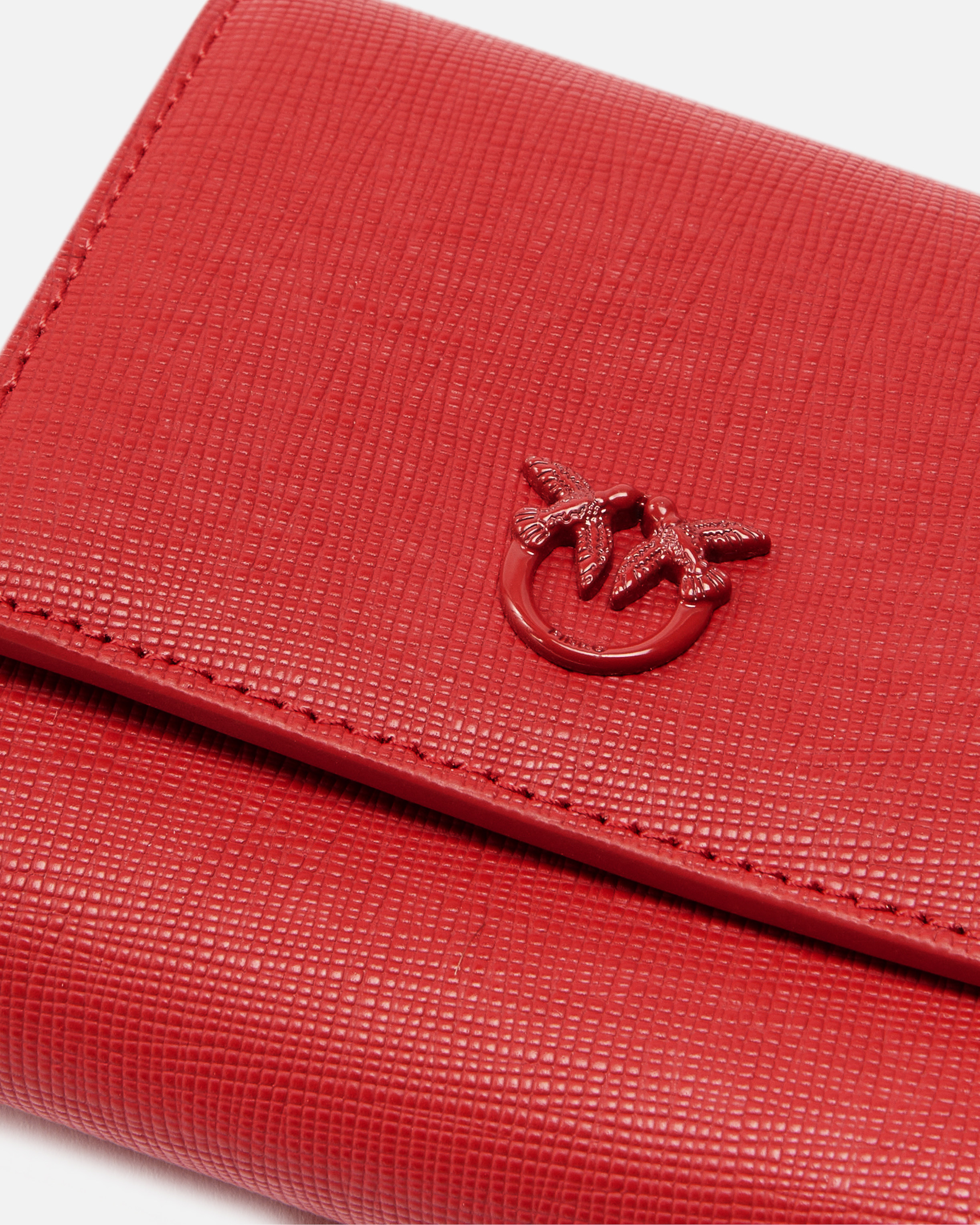 Pinko Portamonete Quadrato In Pelle Saffiano In Rosso-block Color