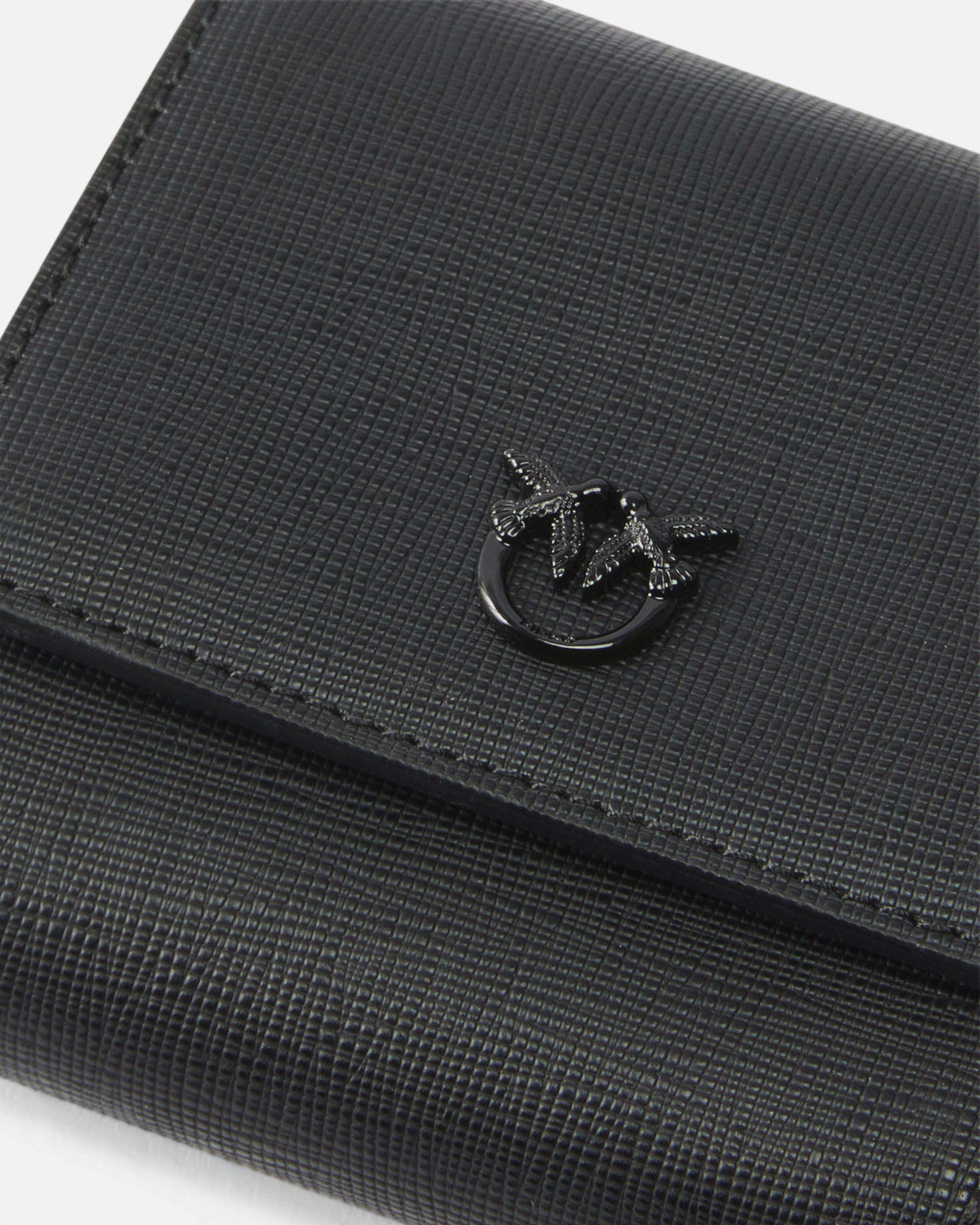 Pinko Portamonete Quadrato In Pelle Saffiano In Nero Limousine Block Color