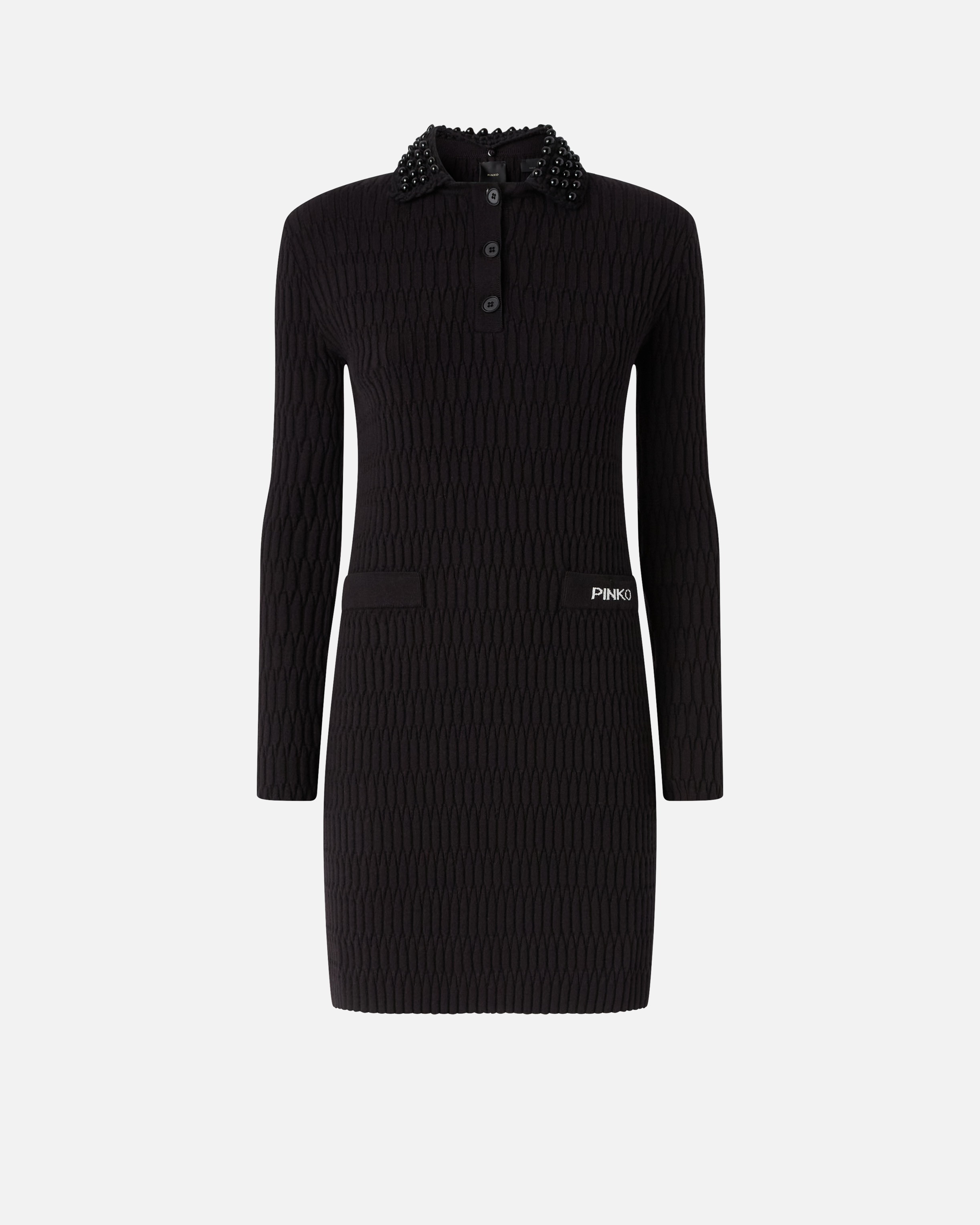 Geometric knit mini dress with bejewelled collar PINKO → Shop Online