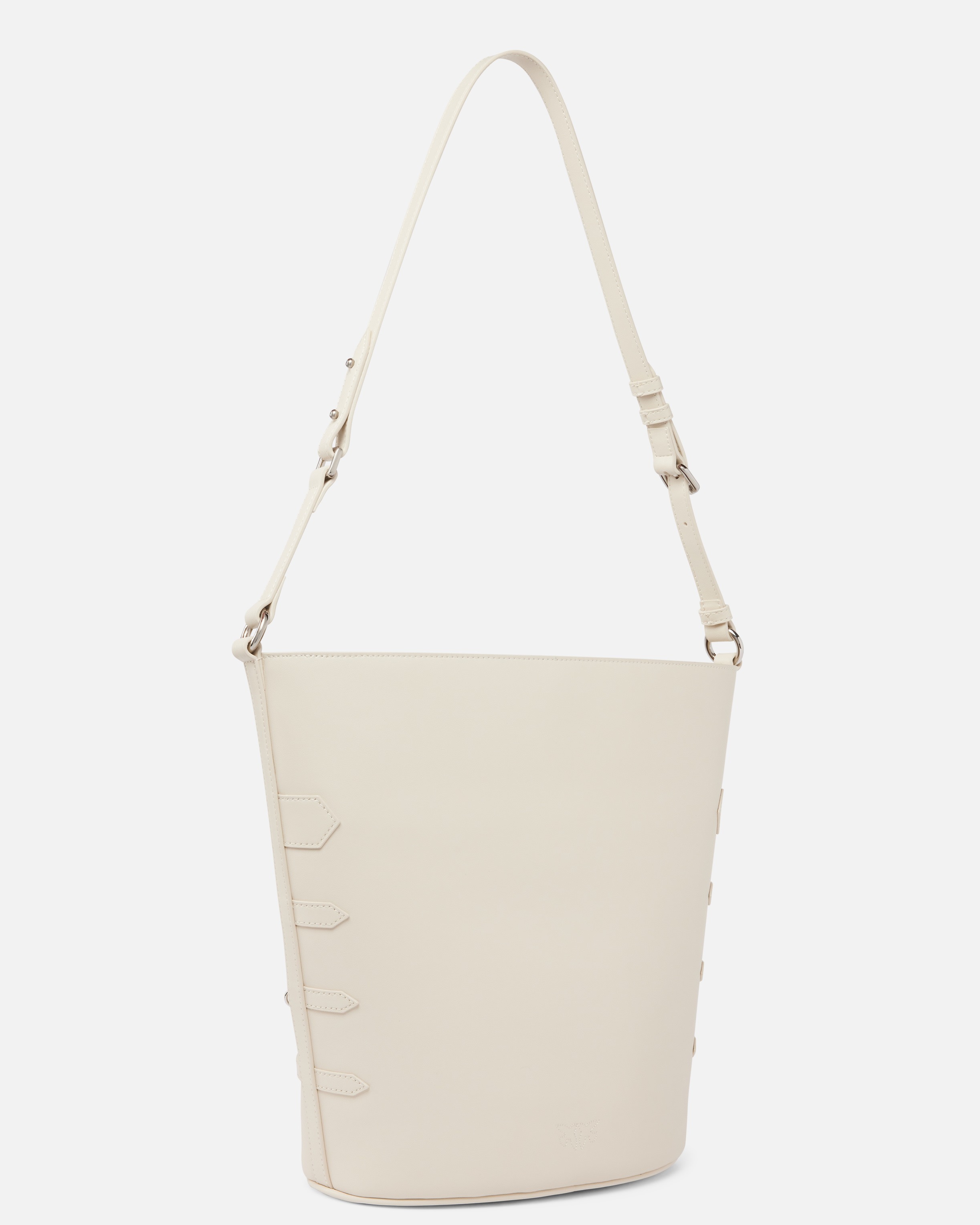 Pinko Large Leather Bucket Bag With Straps In Bianco Seta-mix Gal. Gold-nikel