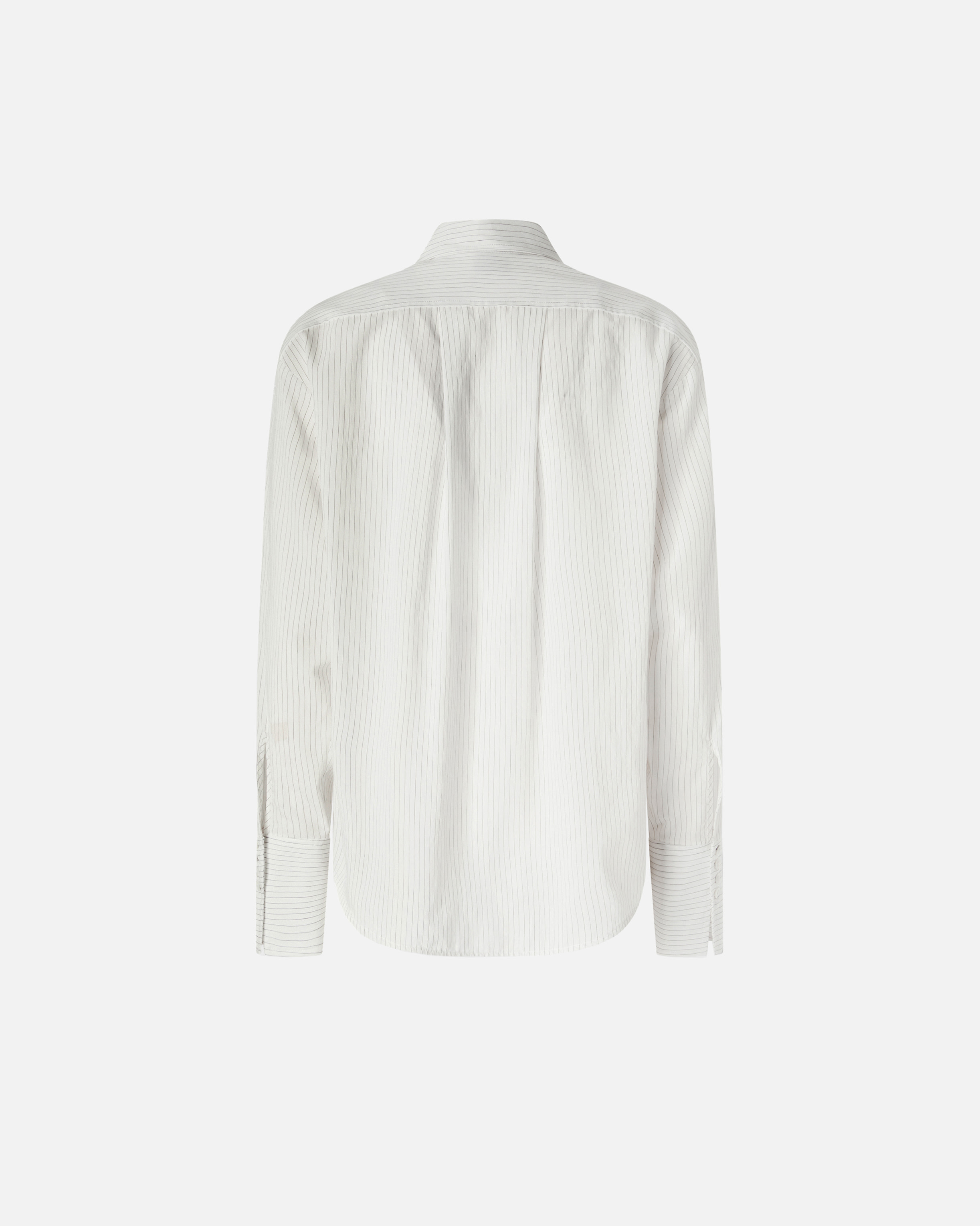 Pinko Thin Striped Shirt With Ruffle In Front In Blanc/noir