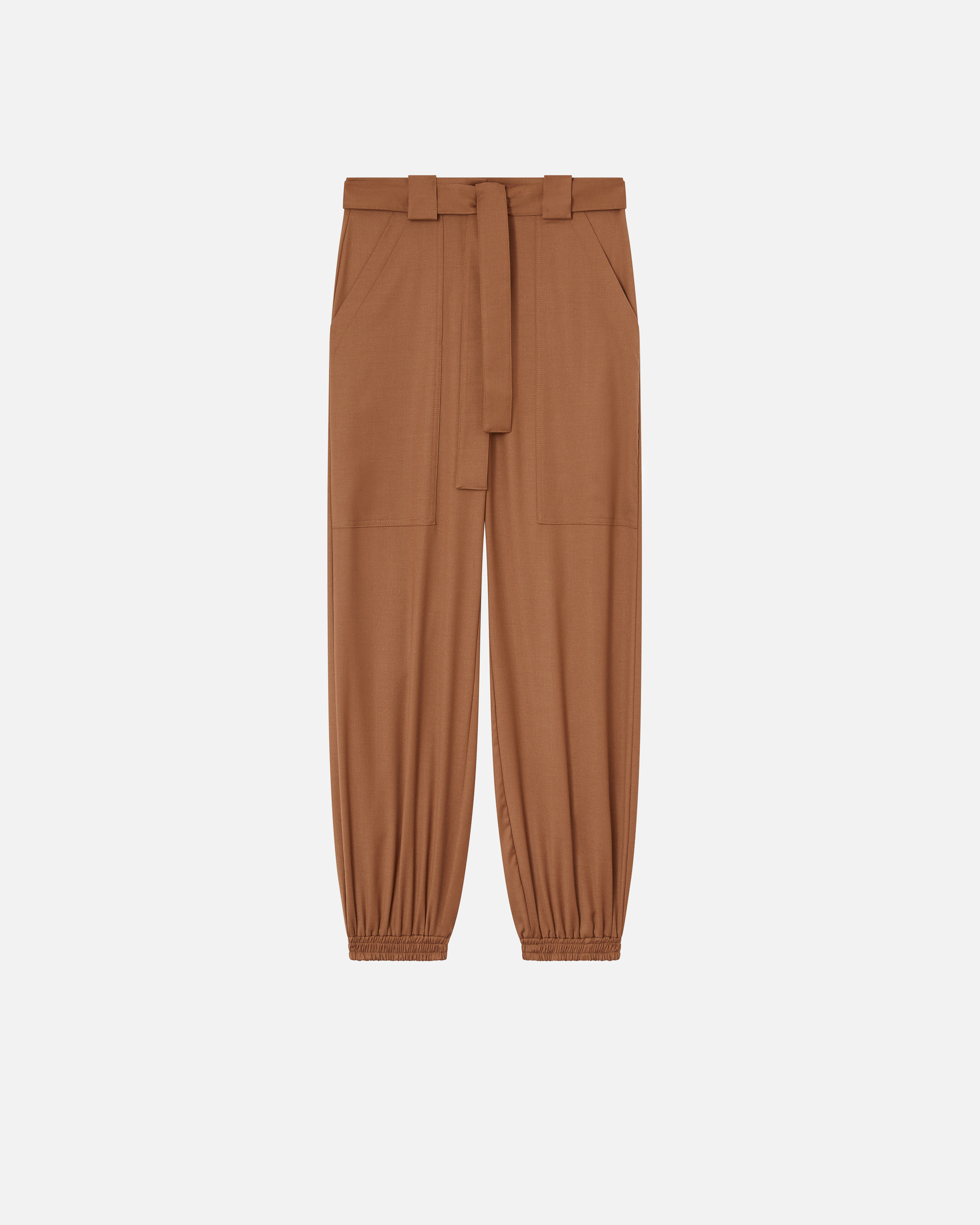 Pinko Flannel Utility Trousers With Elasticated Hem Detail In Marron Noisette