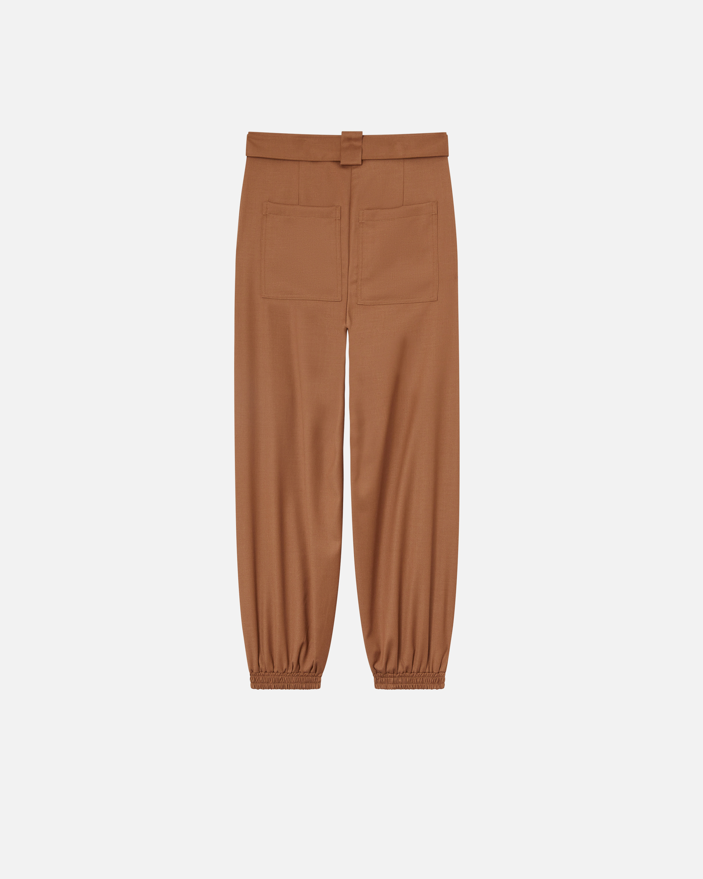 Pinko Flannel Utility Trousers With Elasticated Hem Detail In Marron Noisette