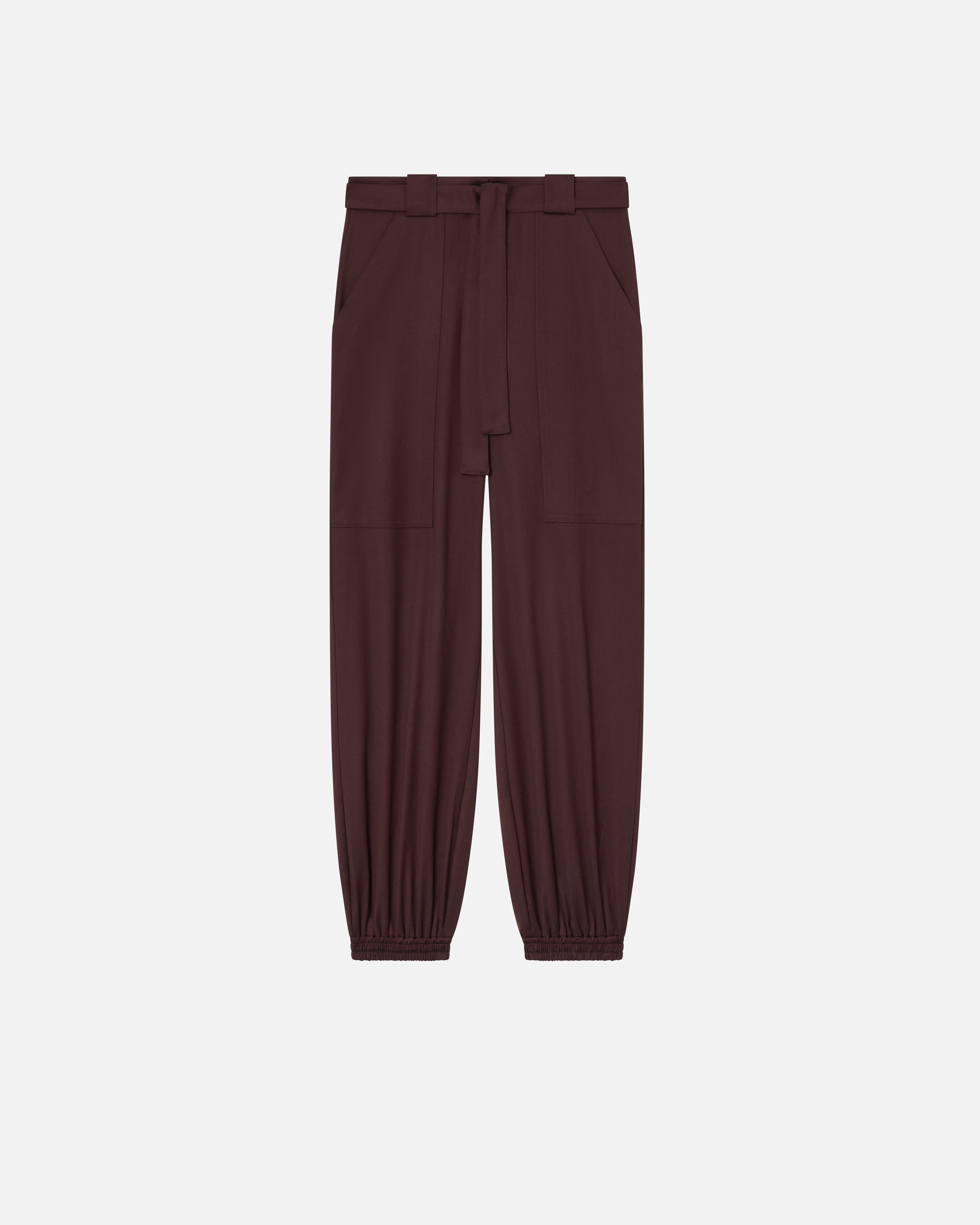 Pinko Flannel Utility Trousers With Elasticated Bottom Hem In Bordeaux Intenso