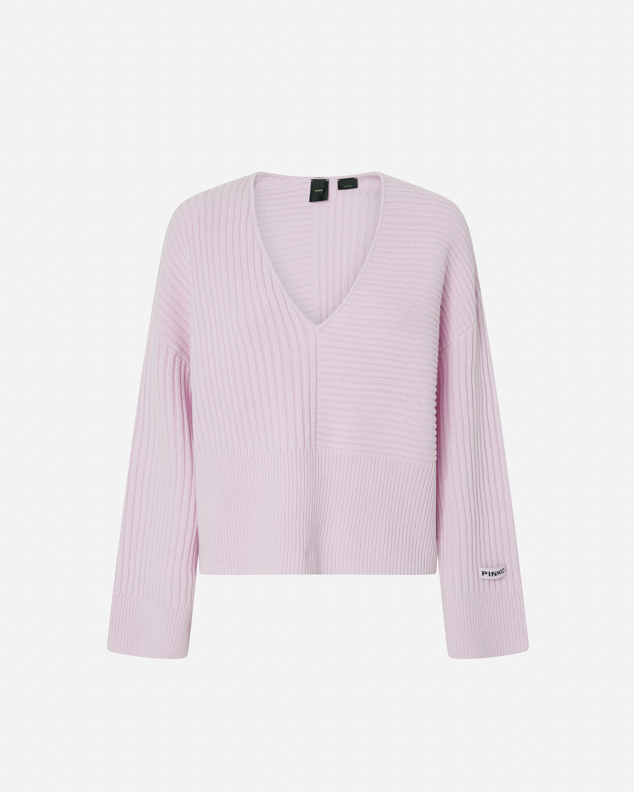 Pinko Wool And Cashmere V-neck Ribbed Sweater In Lilas-orchidée Sédui.