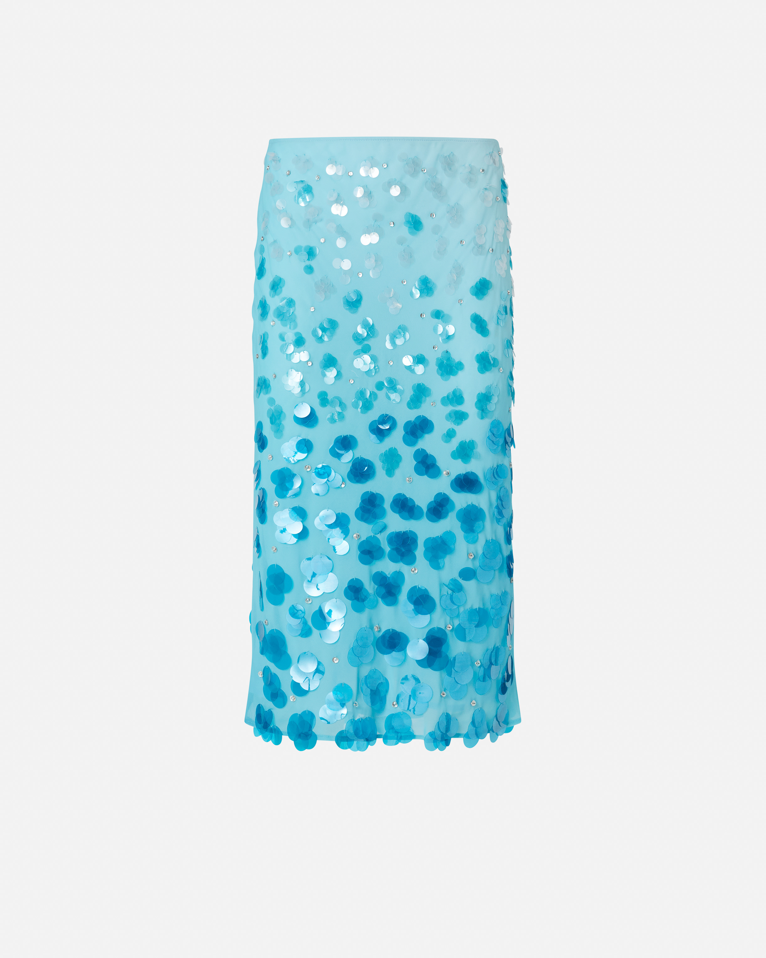 Pinko Gradient Georgette Calf-length Skirt With Sequins And Rhinestones In Multi. Blue/light Blue