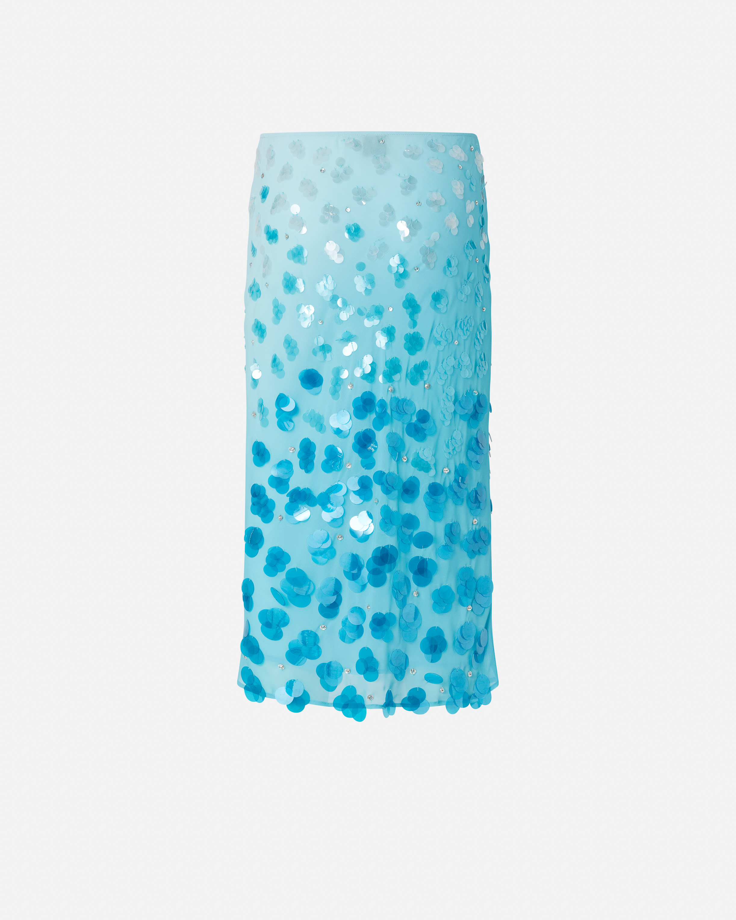 Pinko Gradient Georgette Calf-length Skirt With Sequins And Rhinestones In Multi. Blue/light Blue