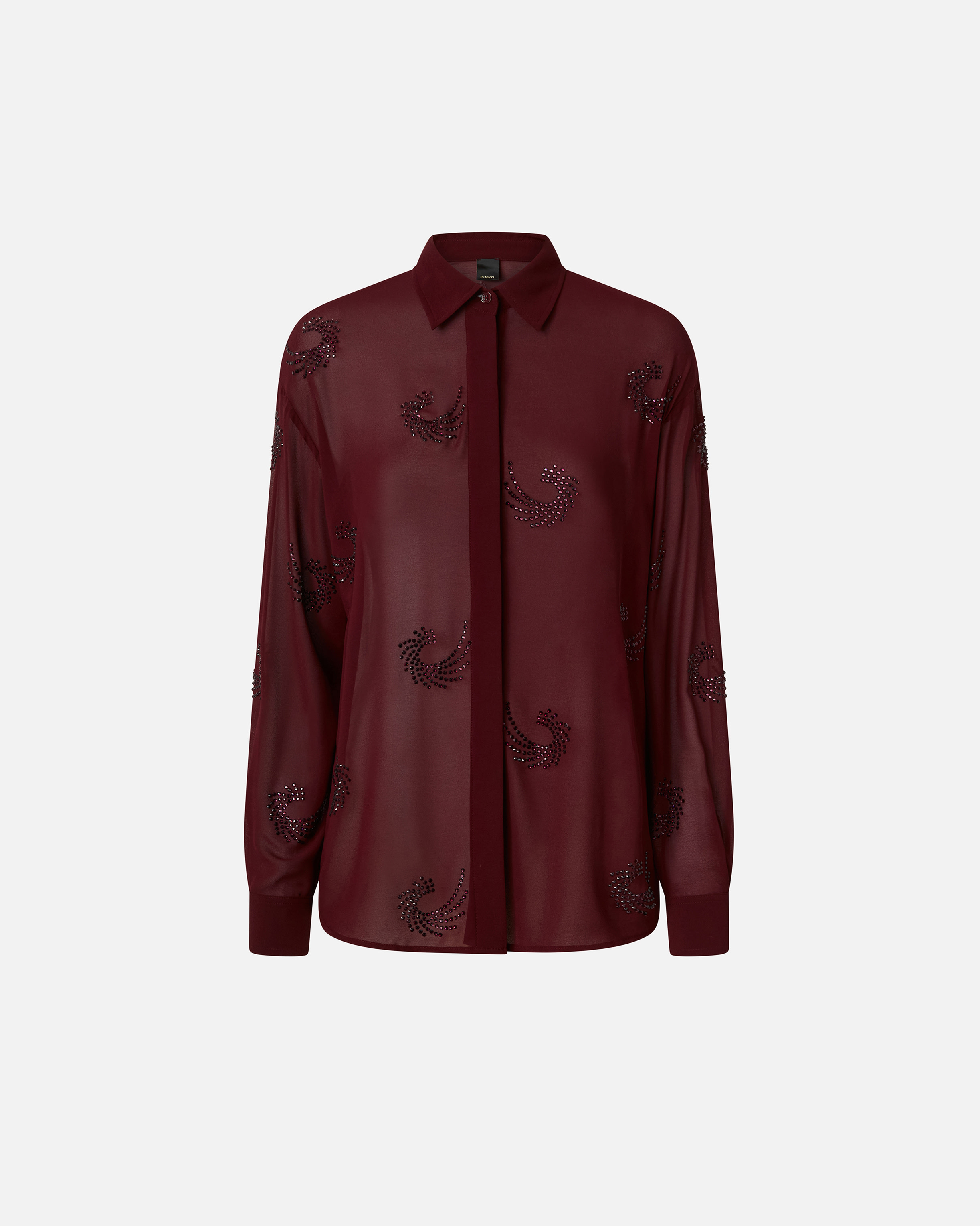 Pinko Halbtransparente Bluse mit Strasssteinchen in Wirbelmuster