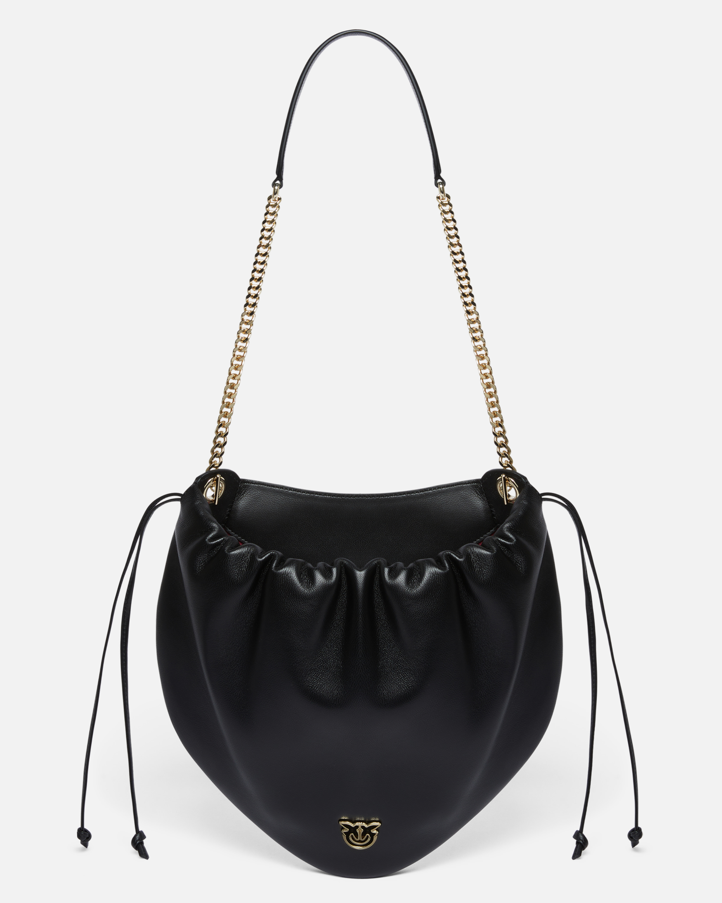 Pinko Gathered Nappa Leather Hobo Bag With Chain Shoulder Strap  Galleria In Noir-or Clair