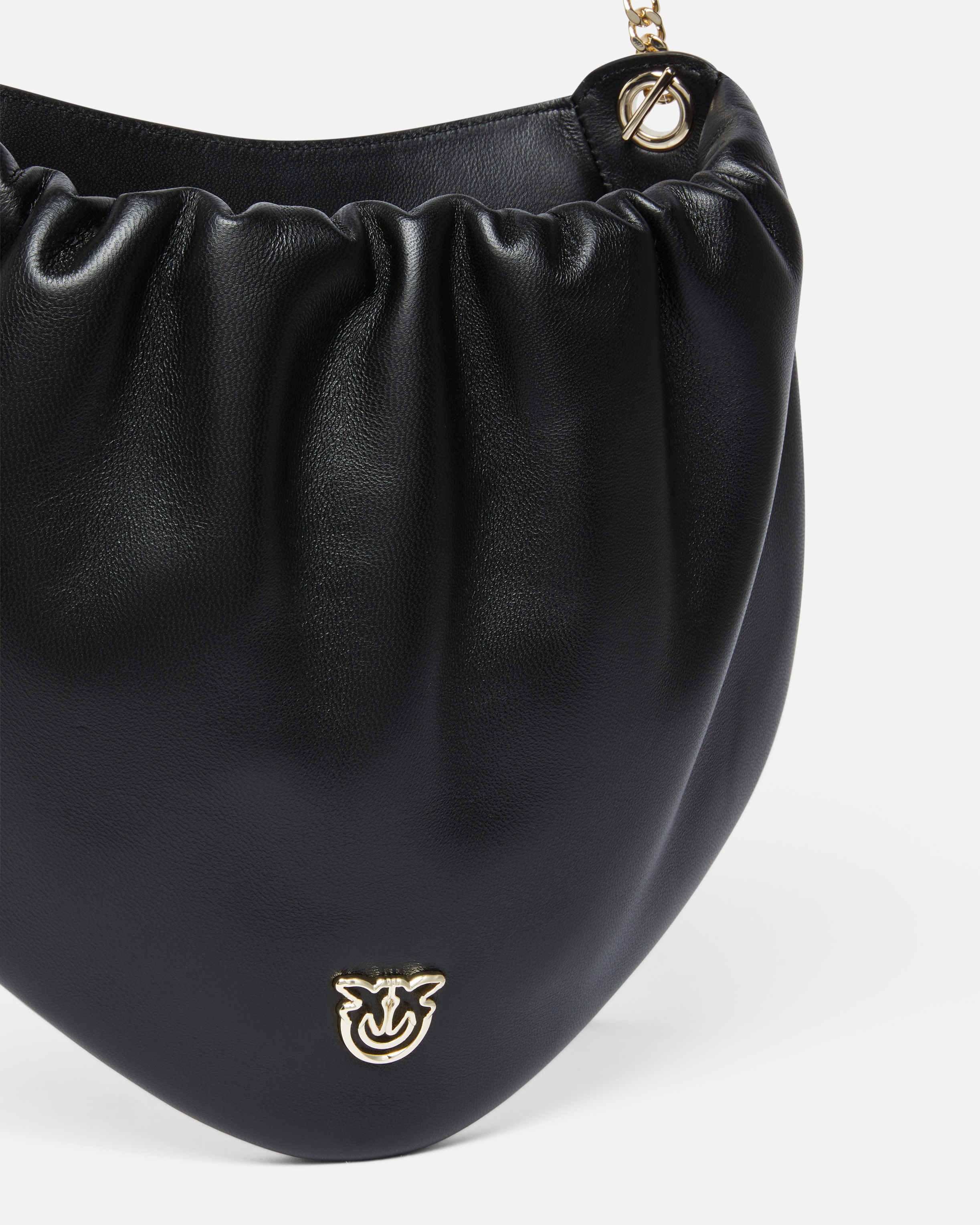 Pinko Gathered Nappa Leather Hobo Bag With Chain Shoulder Strap  Galleria In Noir-or Clair