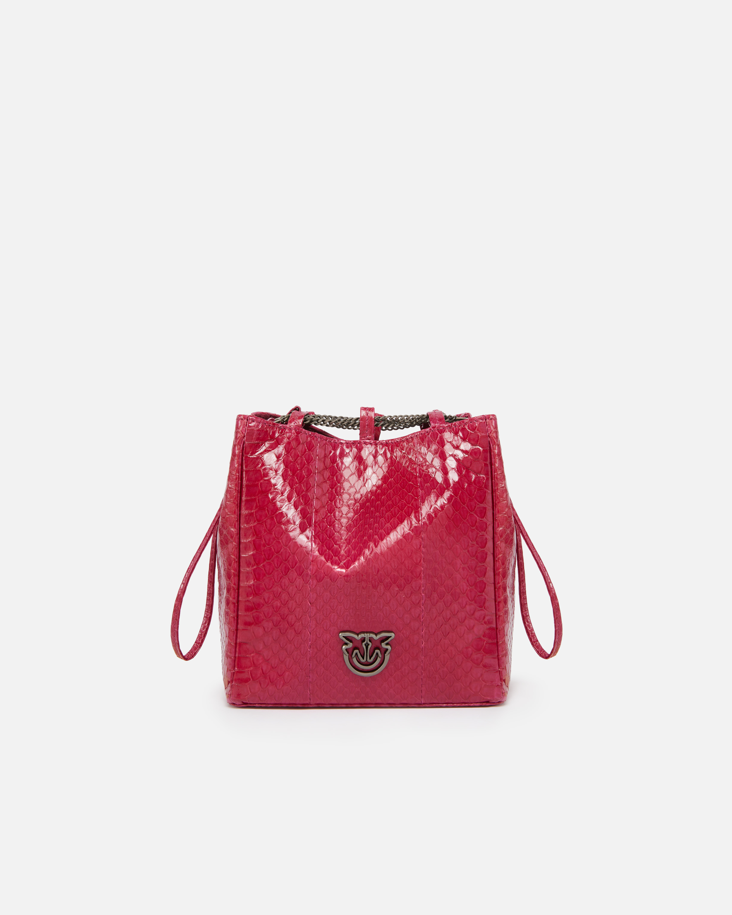 Pinko Pochette Mini Seau En Reptile Brillant  Galleria In Fuchsia-cactus Flower-old Silver