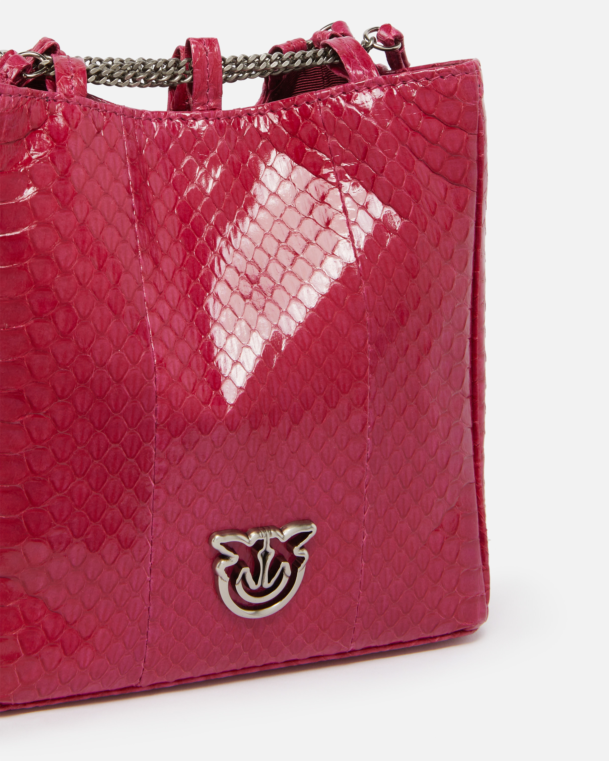 Pinko Pochette Mini Seau En Reptile Brillant  Galleria In Fuchsia-cactus Flower-old Silver