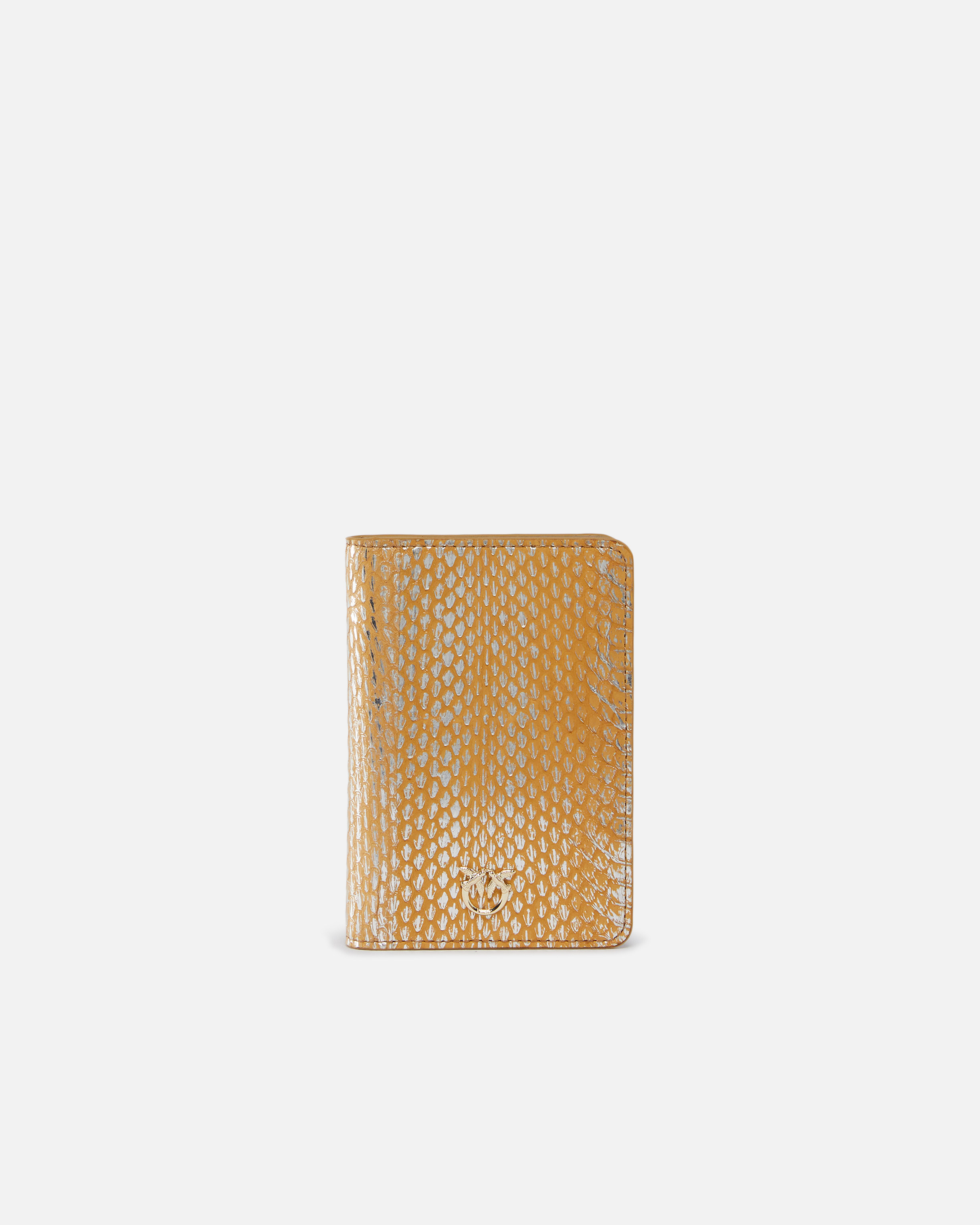 Pinko Galleria Vintage Laminated Reptile Skin Passport Holder In Gold/silver-light Gold