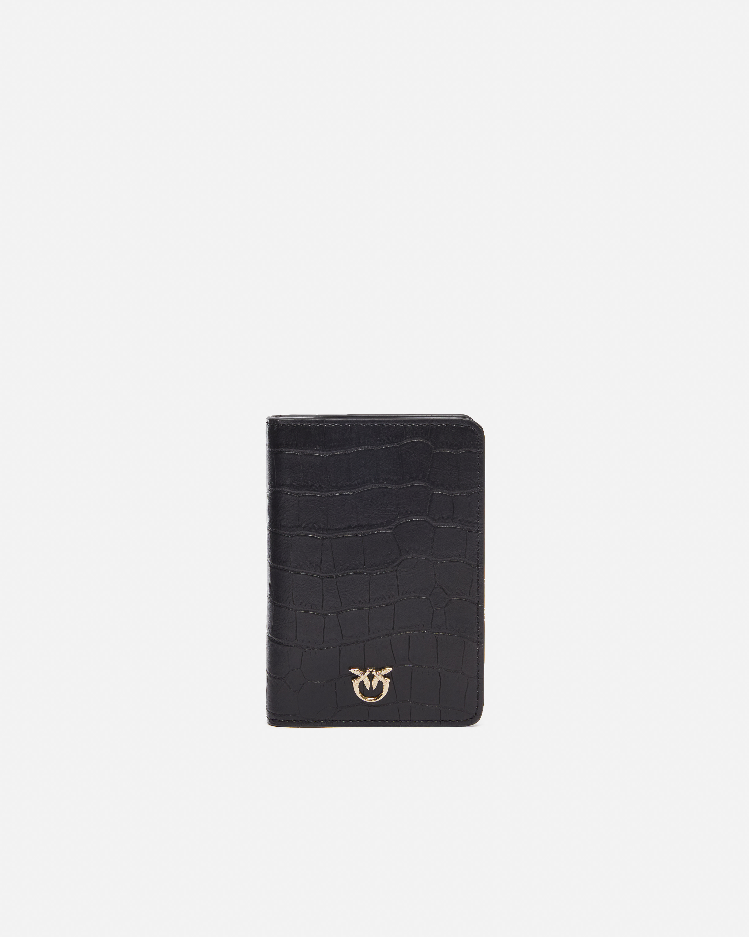 Pinko Crocodile Print Leather Passport Holder  Galleria. In Black-light Gold