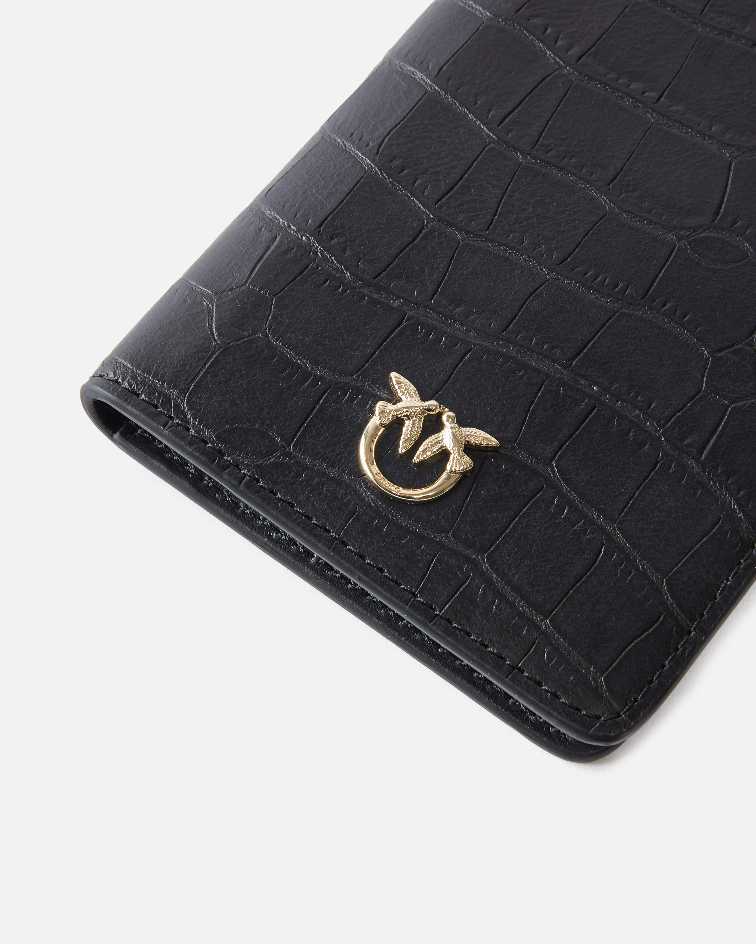Pinko Crocodile Print Leather Passport Holder  Galleria. In Black-light Gold