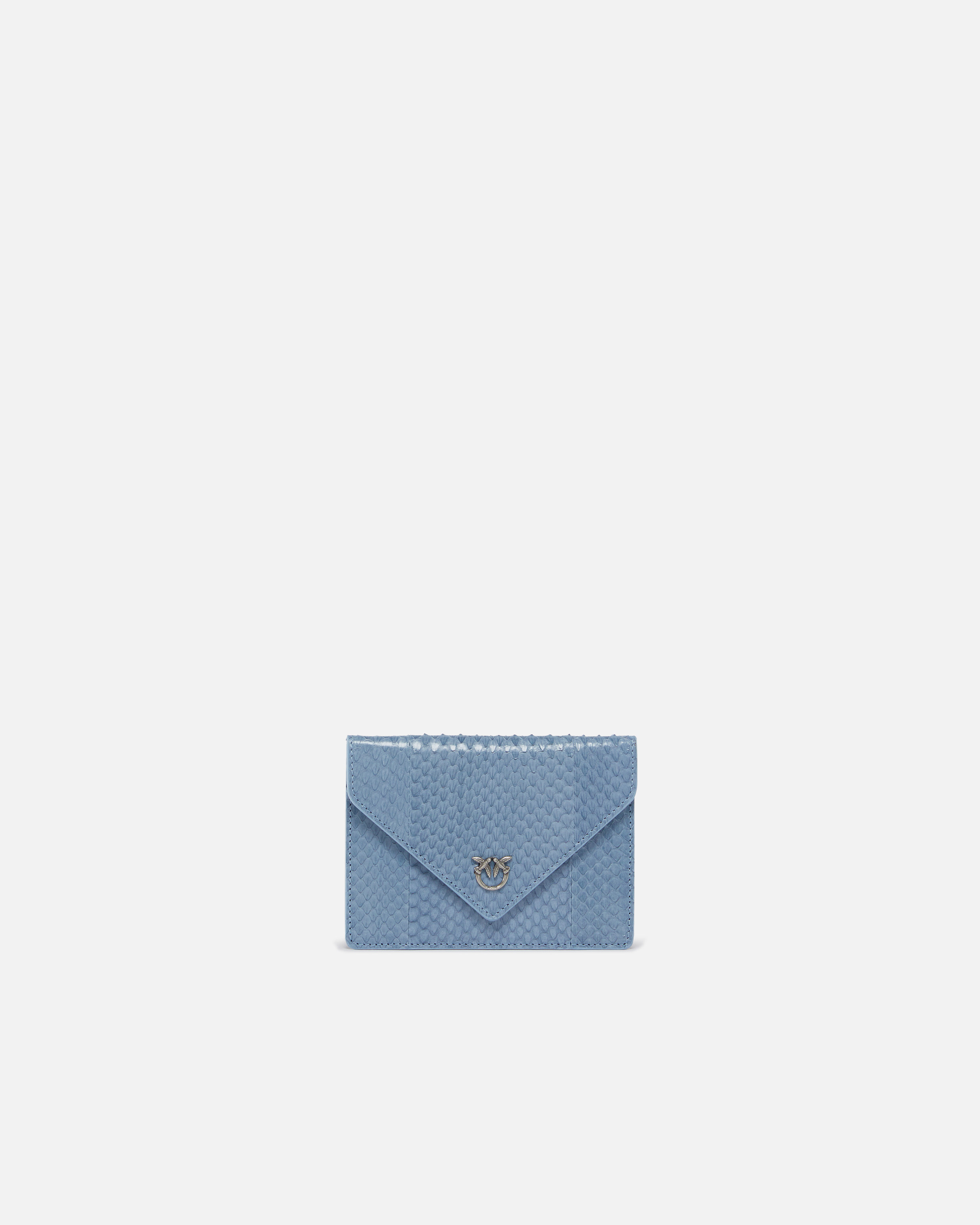 Pinko Galleria Small Pouch In Shiny Reptile Skin In Dusty Blue-old Silver