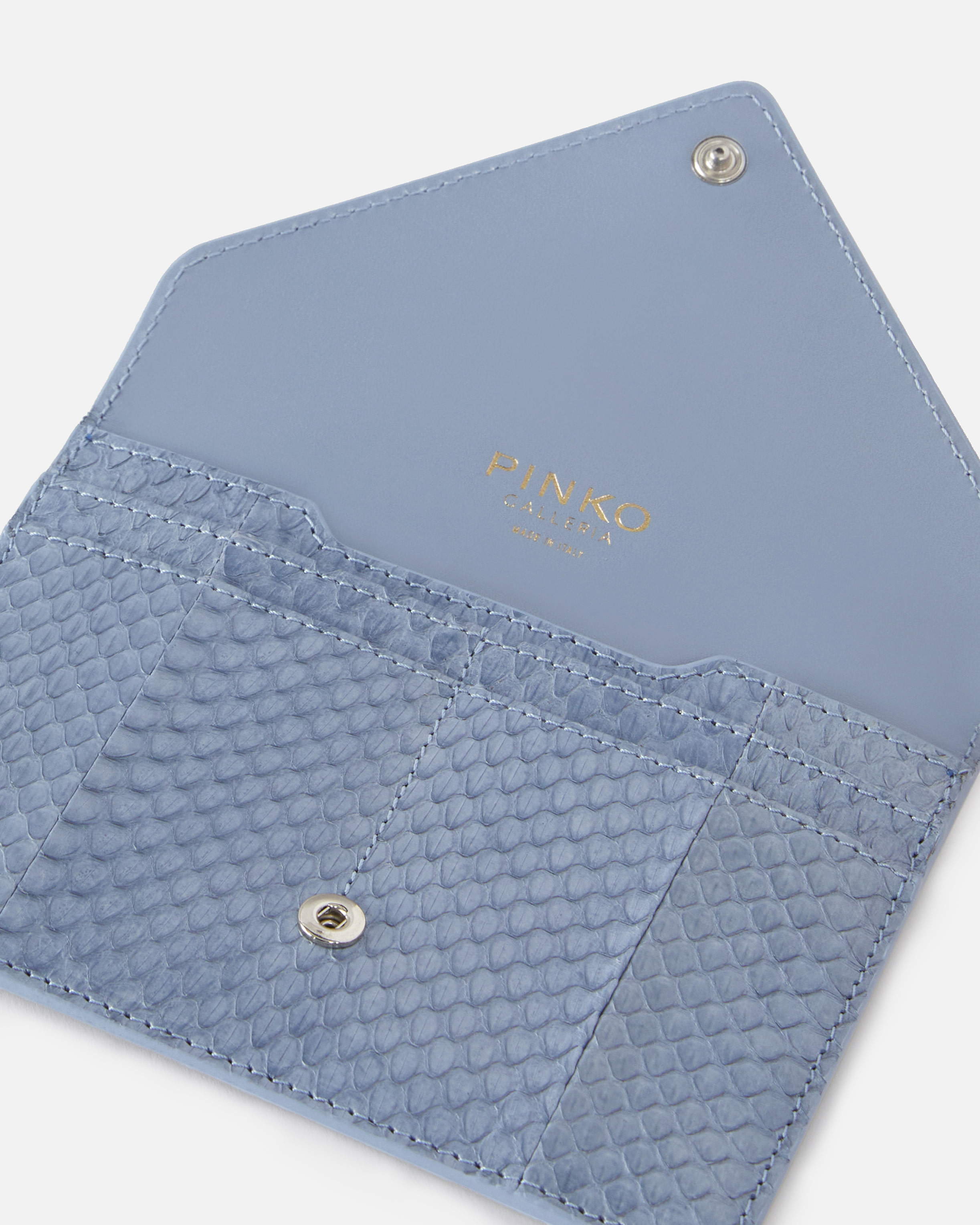 Pinko Galleria Small Pouch In Shiny Reptile Skin In Dusty Blue-old Silver