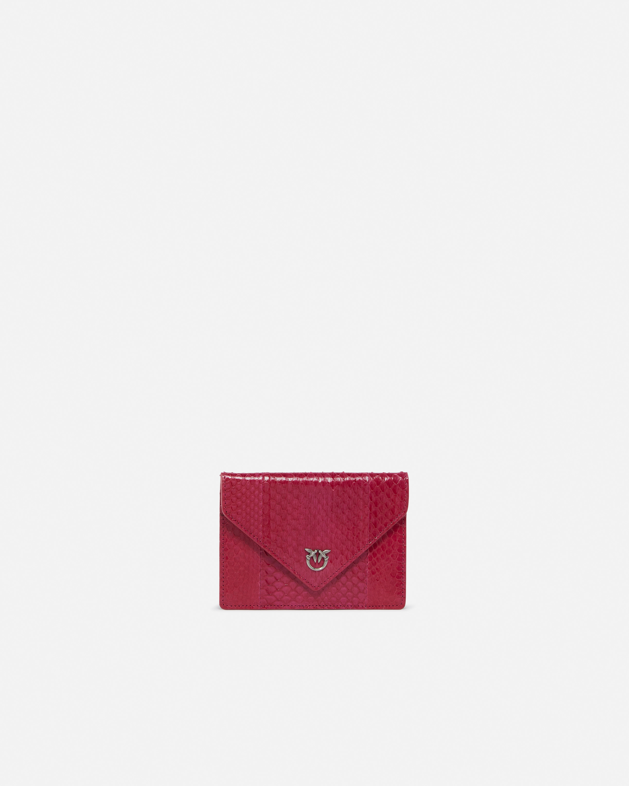 Pinko Galleria Small Pouch In Shiny Reptile Skin In Fuchsia-cactus Flower-old Silver