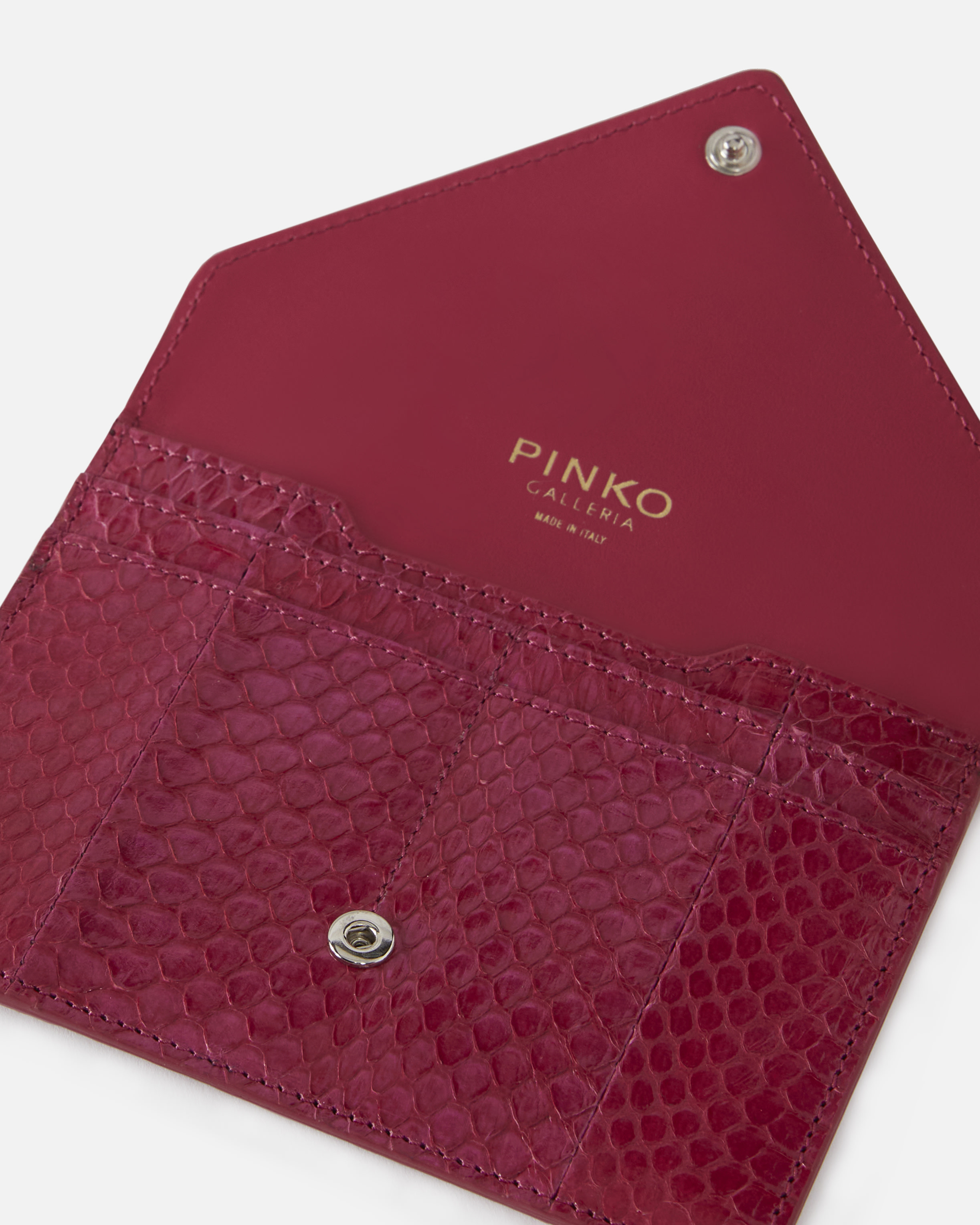Pinko Galleria Small Pouch In Shiny Reptile Skin In Fuchsia-cactus Flower-old Silver