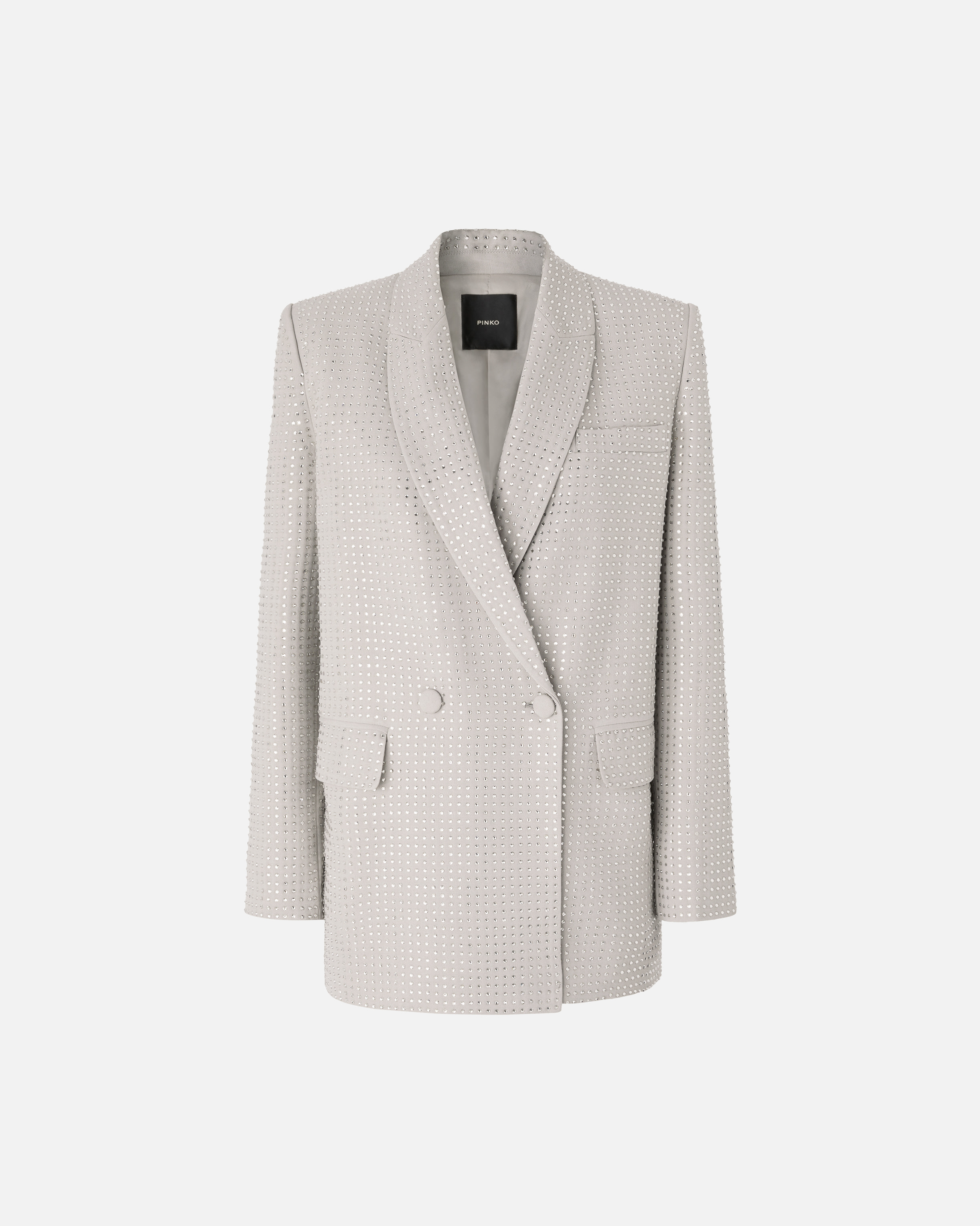 Pinko Double-breasted Rhinestone Jacket In Gray