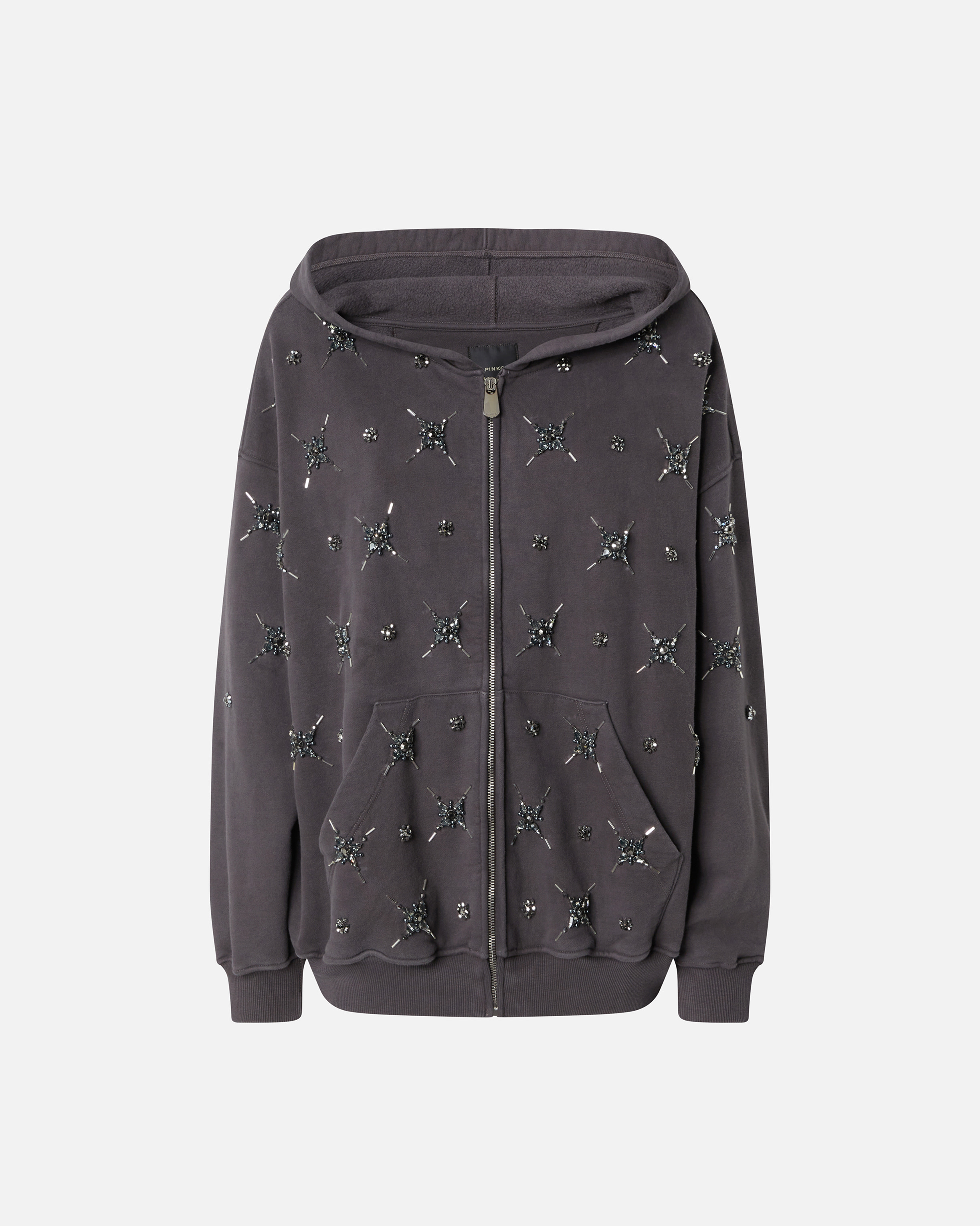 Pinko Sweat-shirt À Capuche Avec Broderie Bijou In Gris