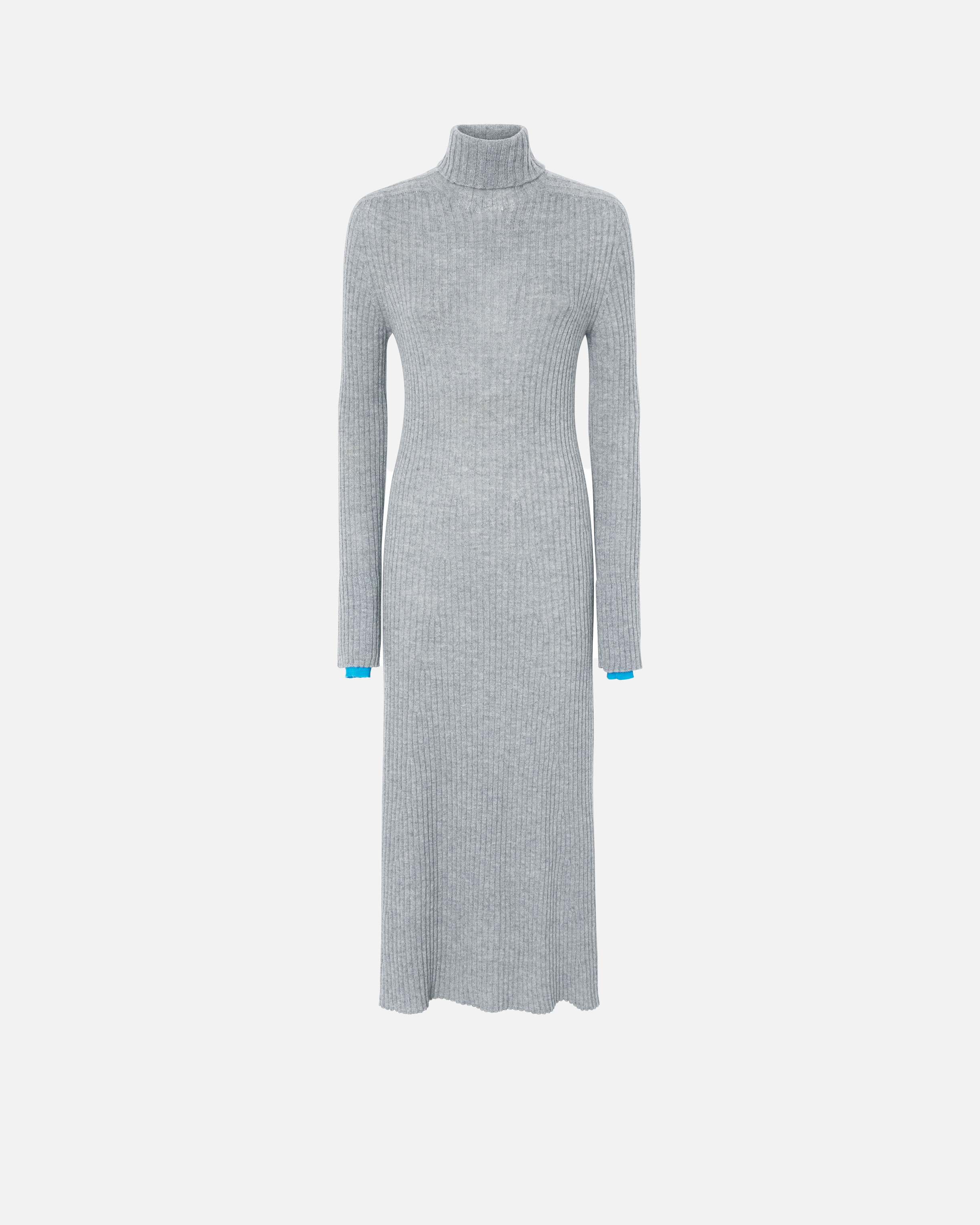 Pinko Ribbed High-neck Grey Maxi Dress With Flow In Gris Clair/turquoise