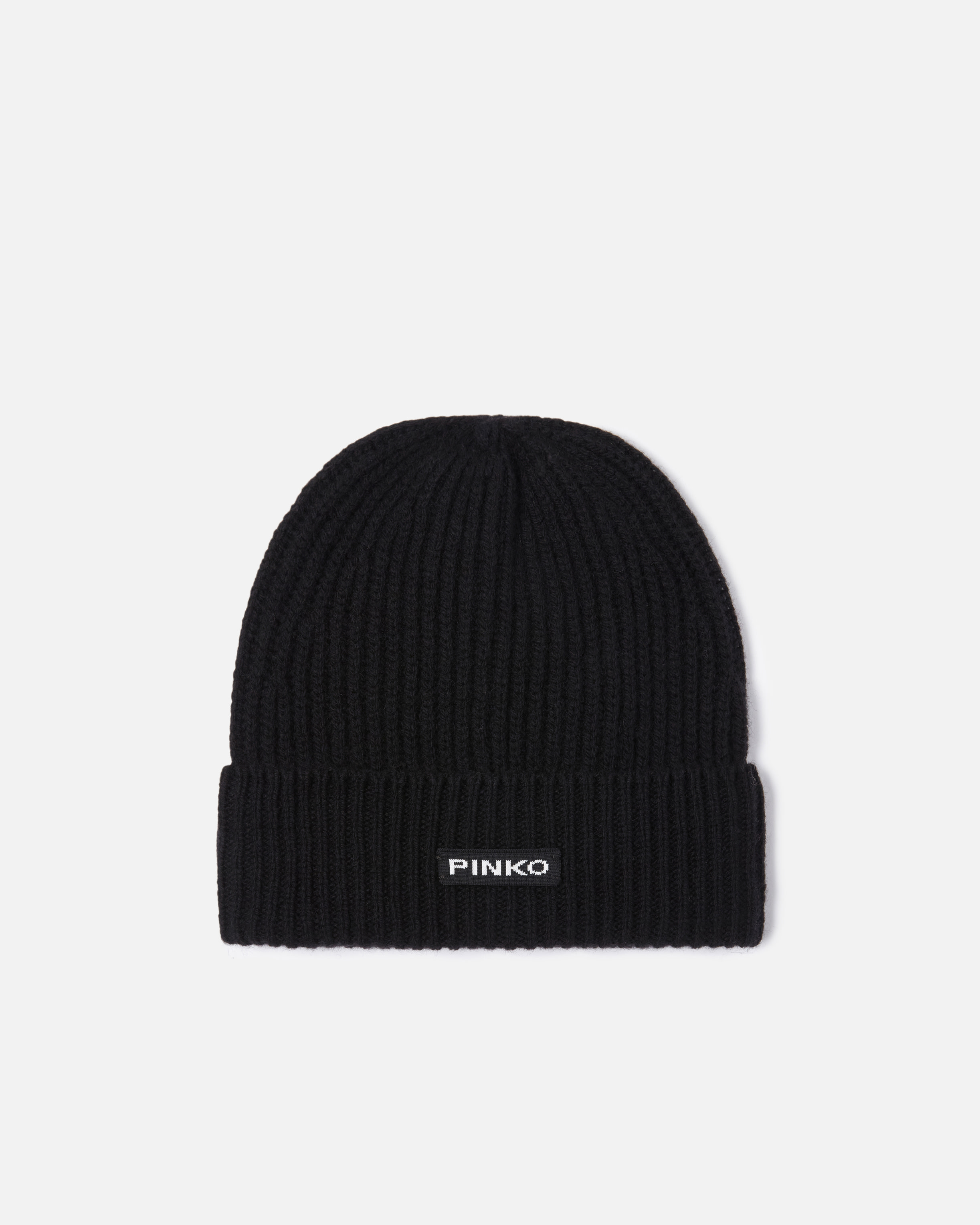Шапка из шерсти в рубчик с логотипом - ЧЕРНЫЙ - large | Pinko 