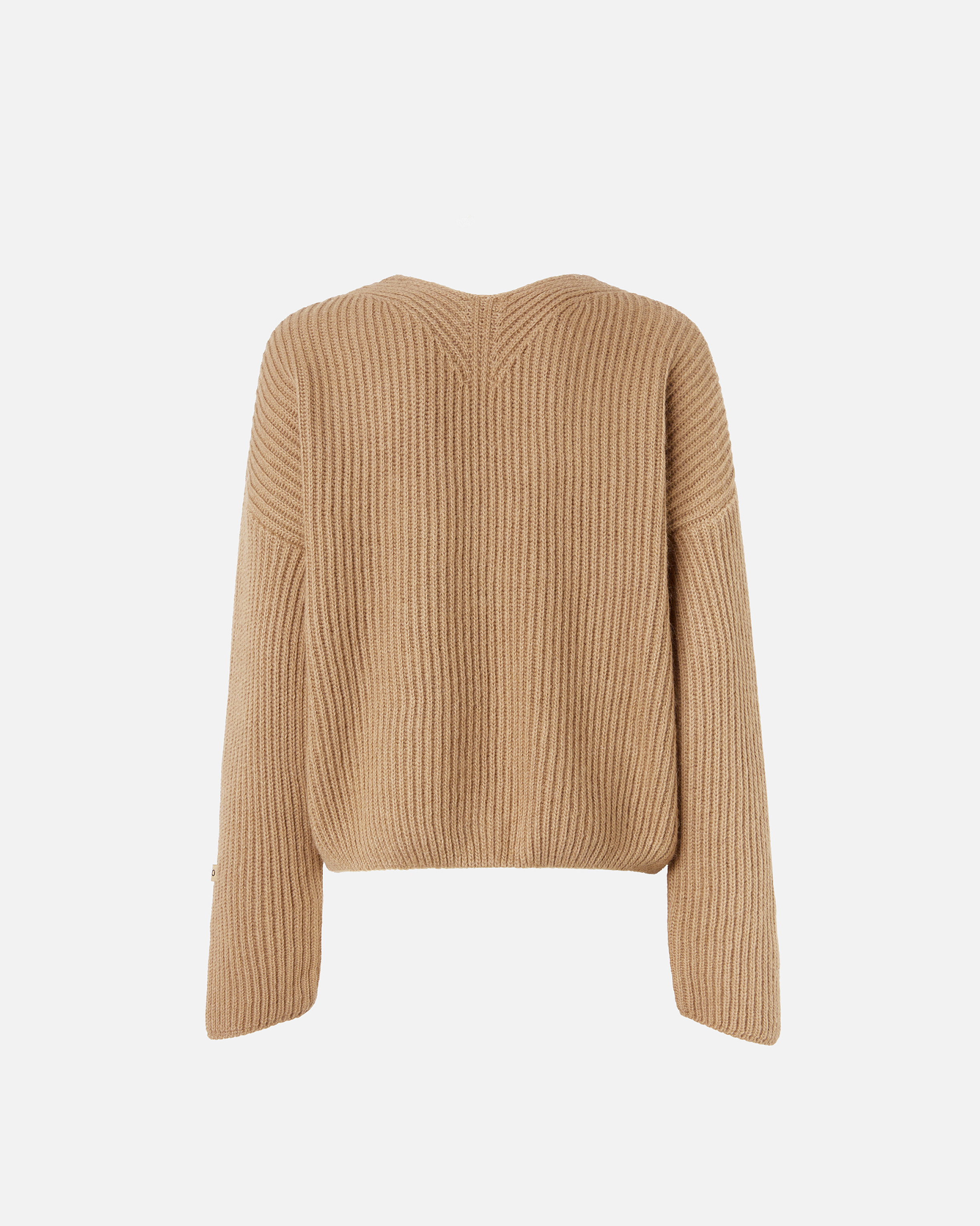 Пуловер в английскую резинку с V-образным вырезом - БЕЖЕВЫЙ - large