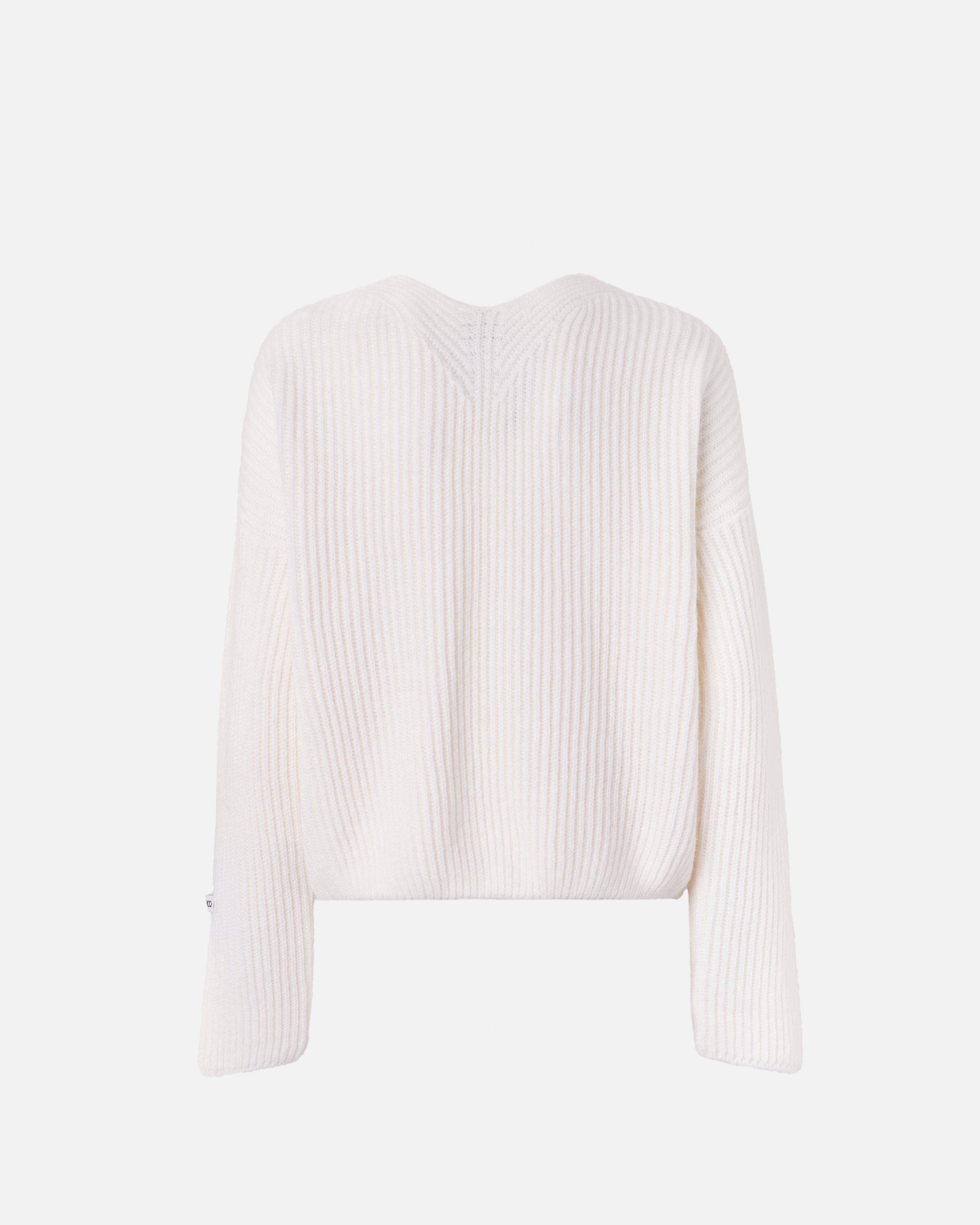 Пуловер в английскую резинку с V-образным вырезом - БЕЛЫЙ - large