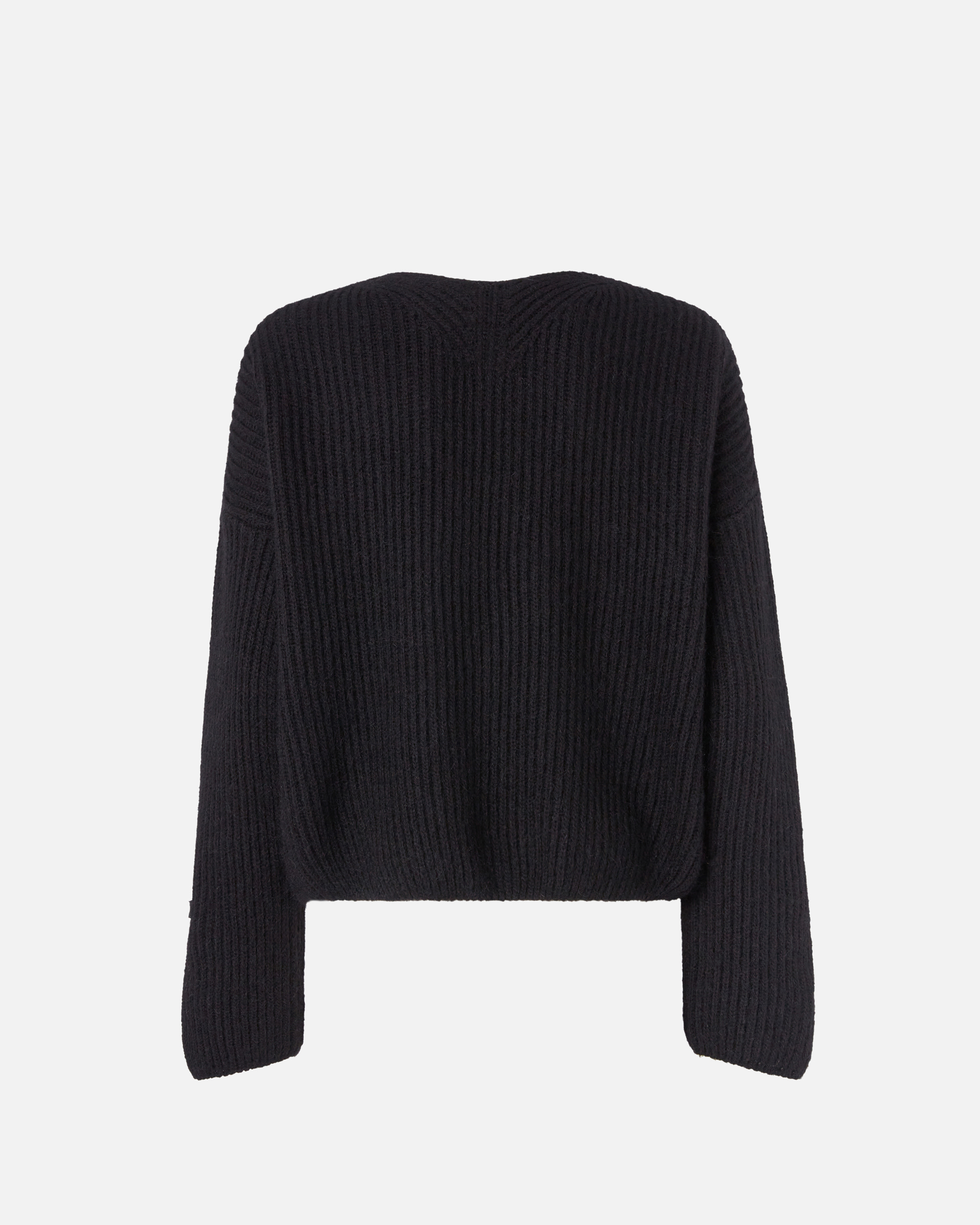 Пуловер в английскую резинку с V-образным вырезом - ЧЕРНЫЙ - large