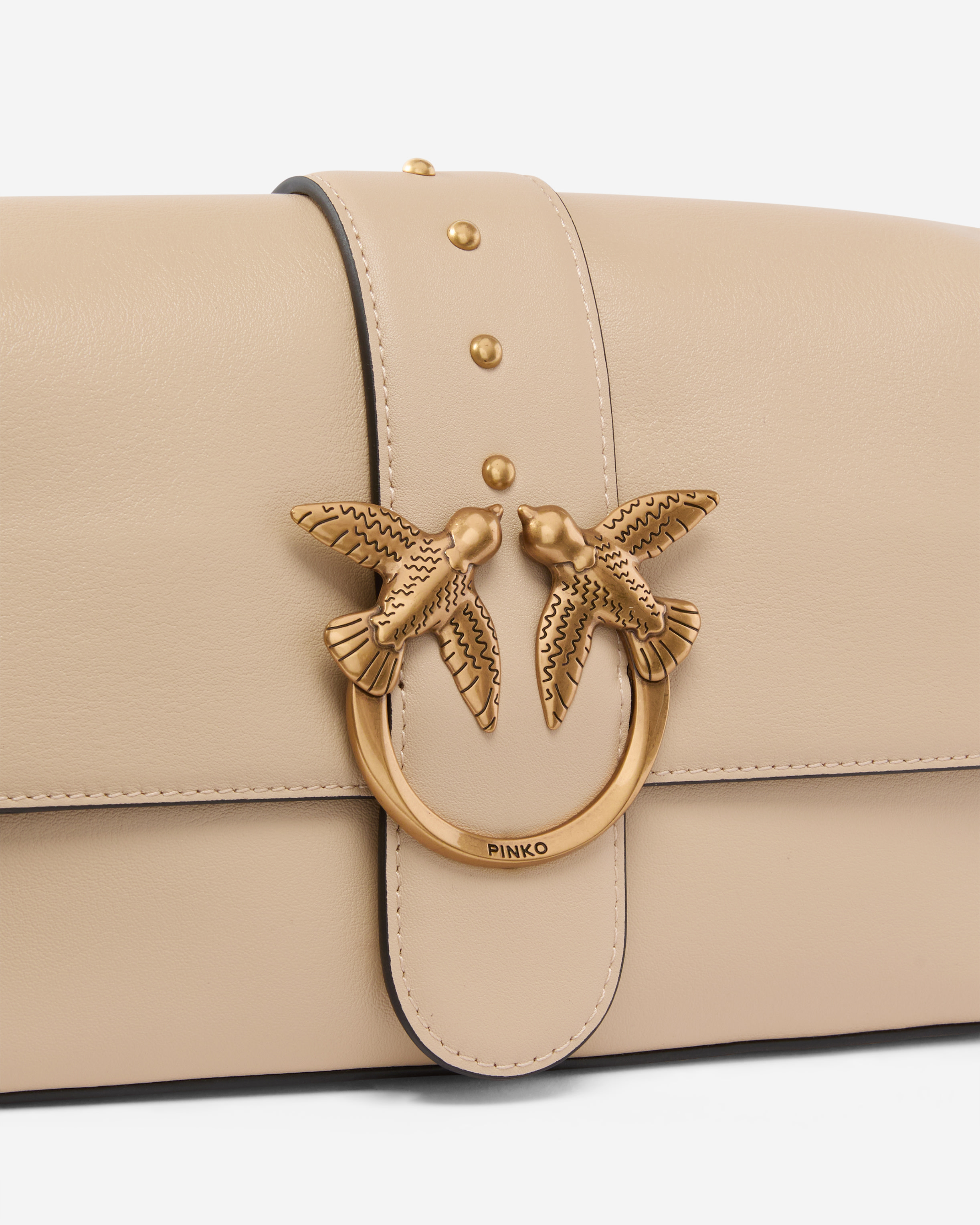 Pinko Soft Leather Love Bag Large Shoulder Bag In Beige-smoke Grey-antique Gold