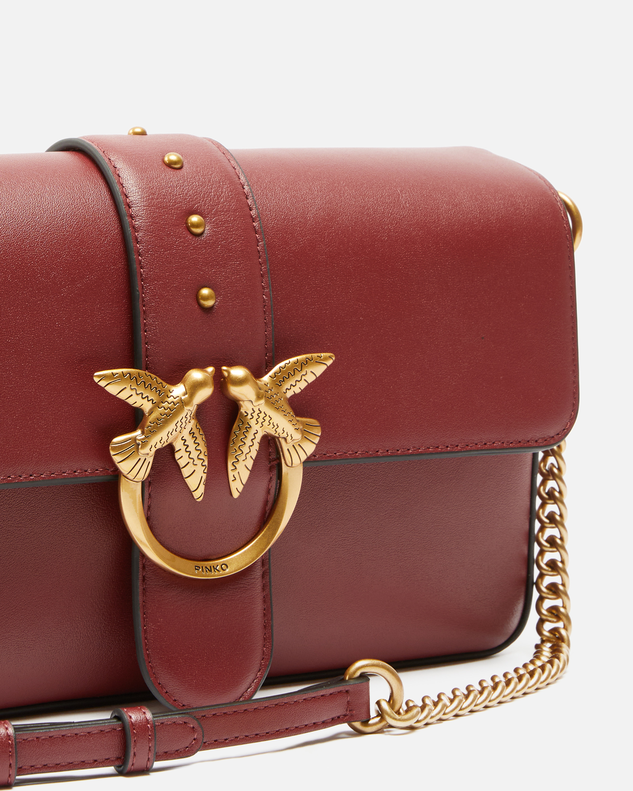 Pinko Love Bag Large Soft Shoulder Bag In Leather In Bordeaux Merlot-or Antique