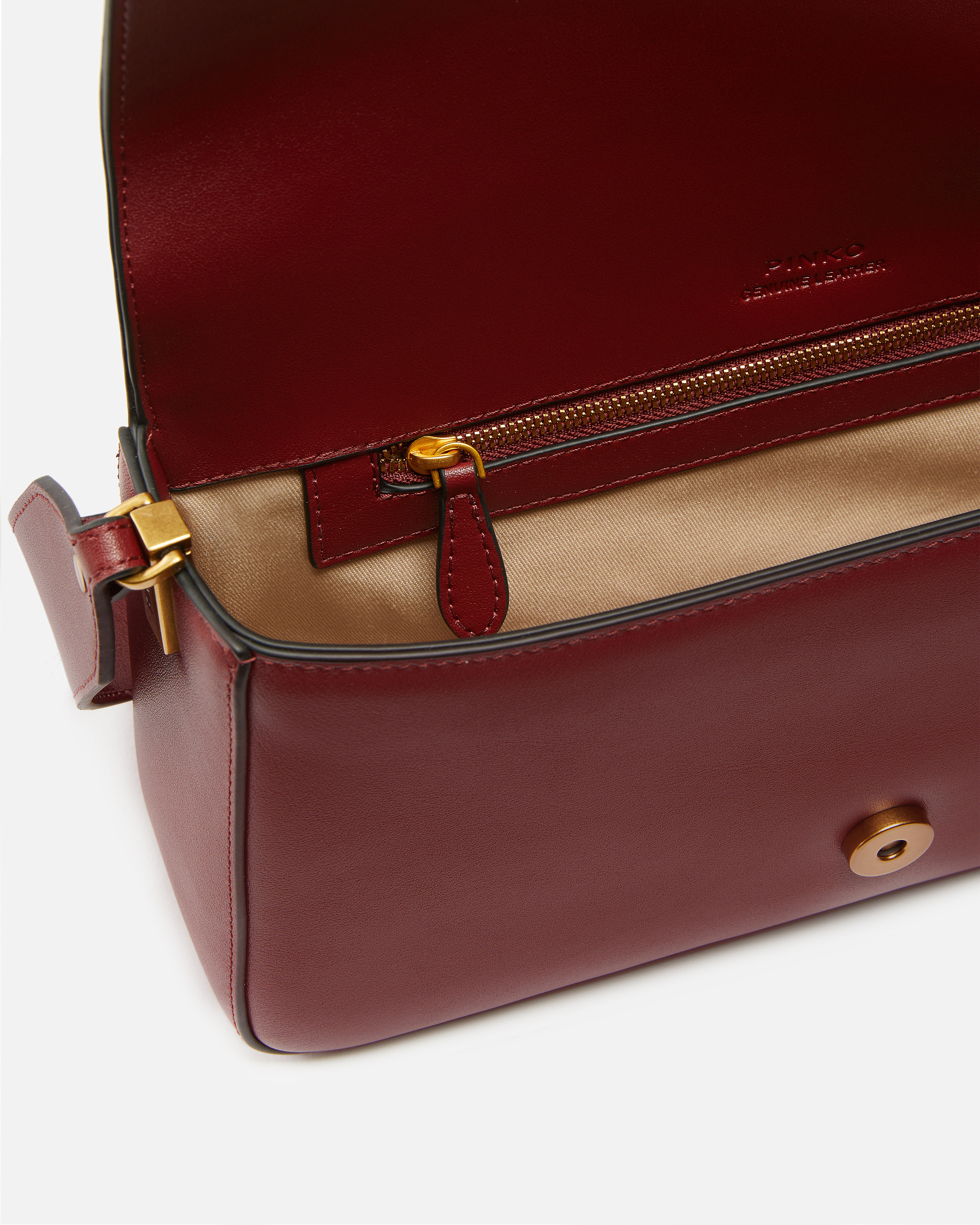 Pinko Love Bag Large Soft Shoulder Bag In Leather In Bordeaux Merlot-or Antique