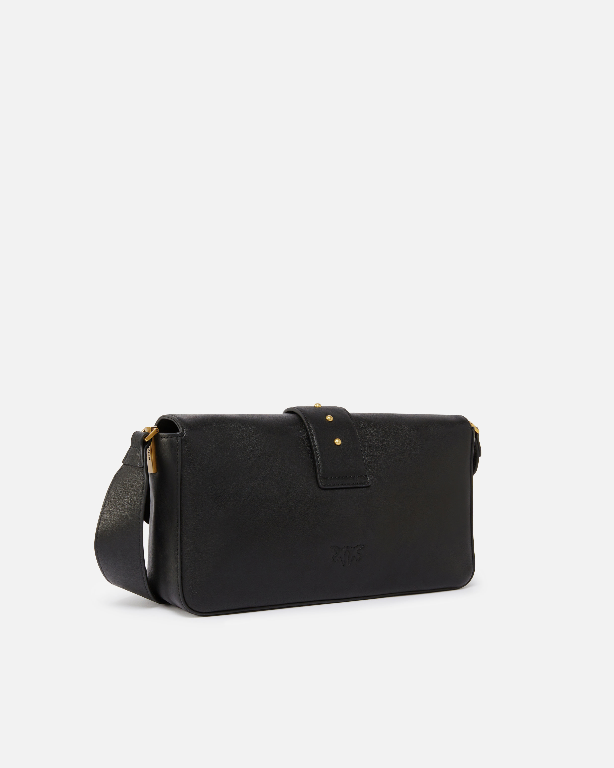 Pinko Soft Leather Love Bag Large Shoulder Bag In Nero-antique Gold