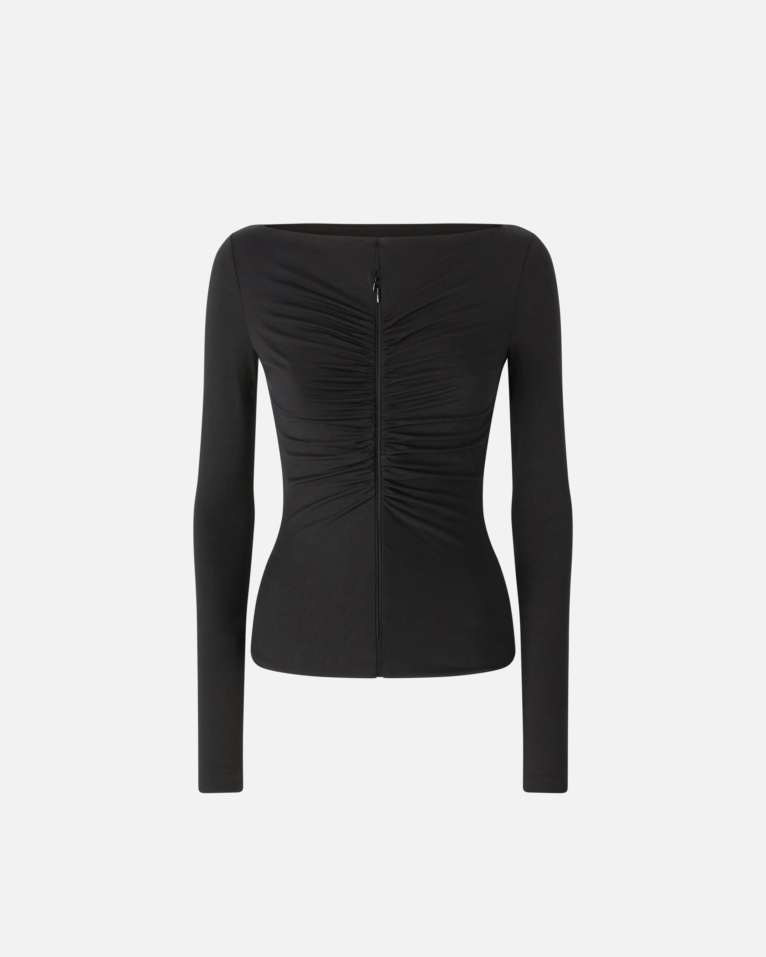 Pinko, Slim-fit sweater with zip and gathering at the front, Limo black, XXS