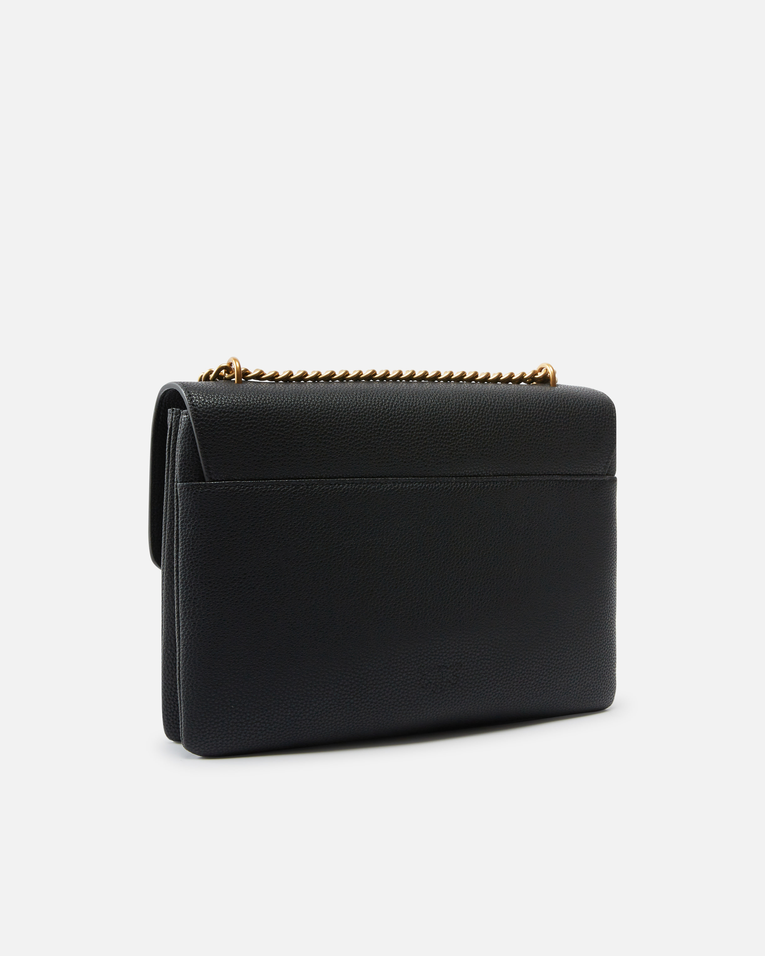 Pinko 'love One' Black Shoulder Bag With Love Birds Diamond Cut Logo On The Front In Black-antique Gold