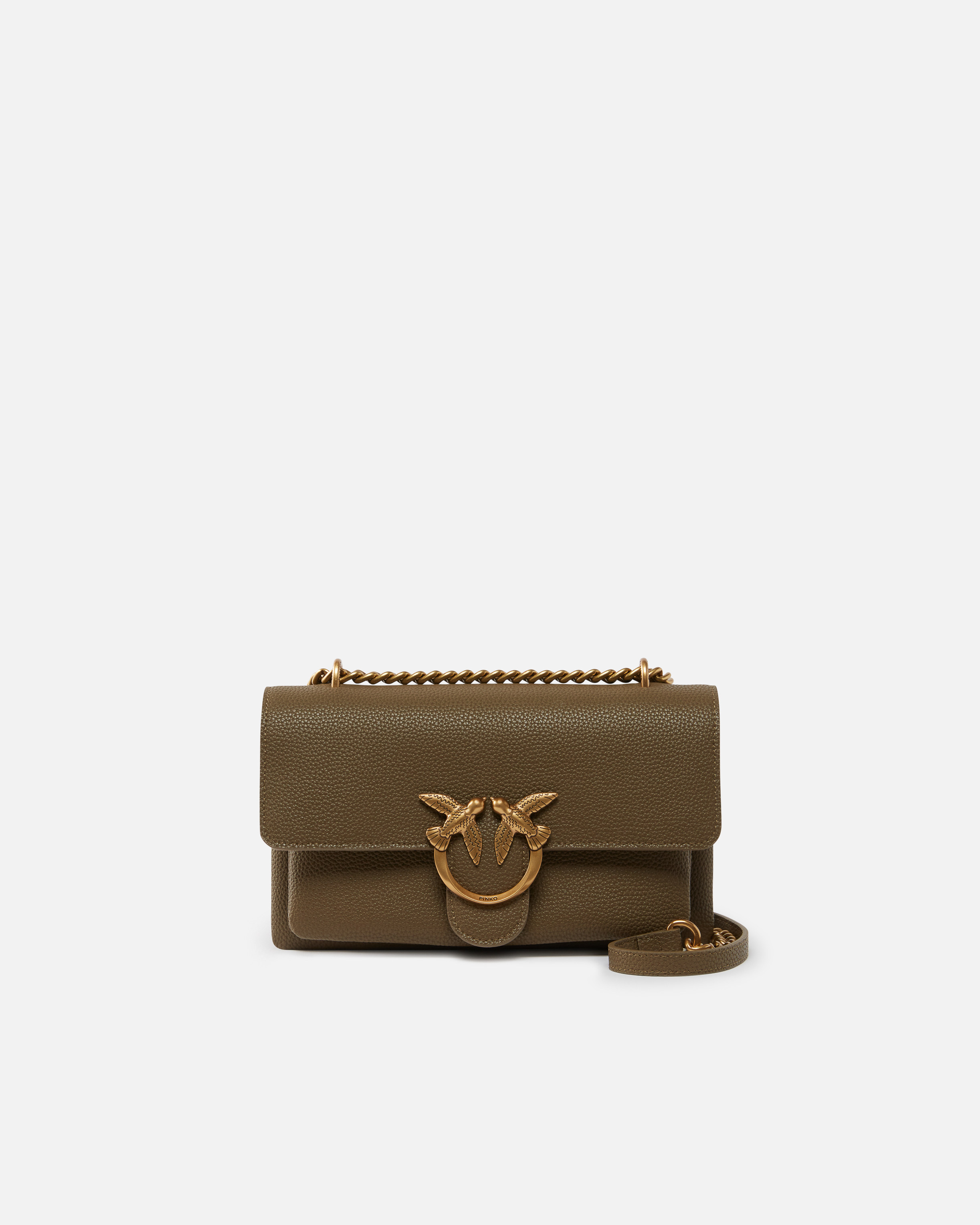 Pinko Love Bag Crossbody Bag In Soft Leather In Scricciolo-antique Gold