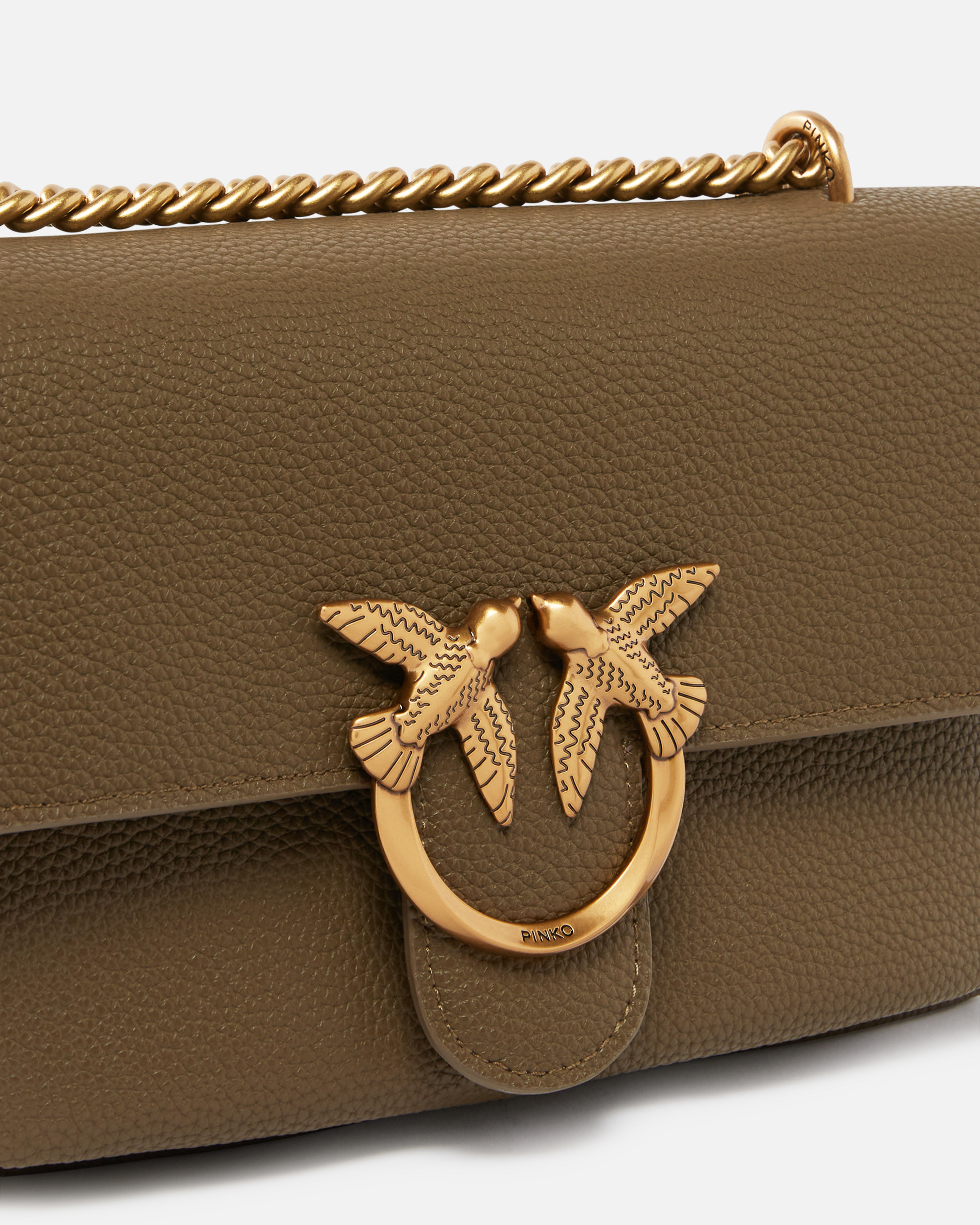 Pinko Love Bag Crossbody Bag In Soft Leather In Scricciolo-antique Gold