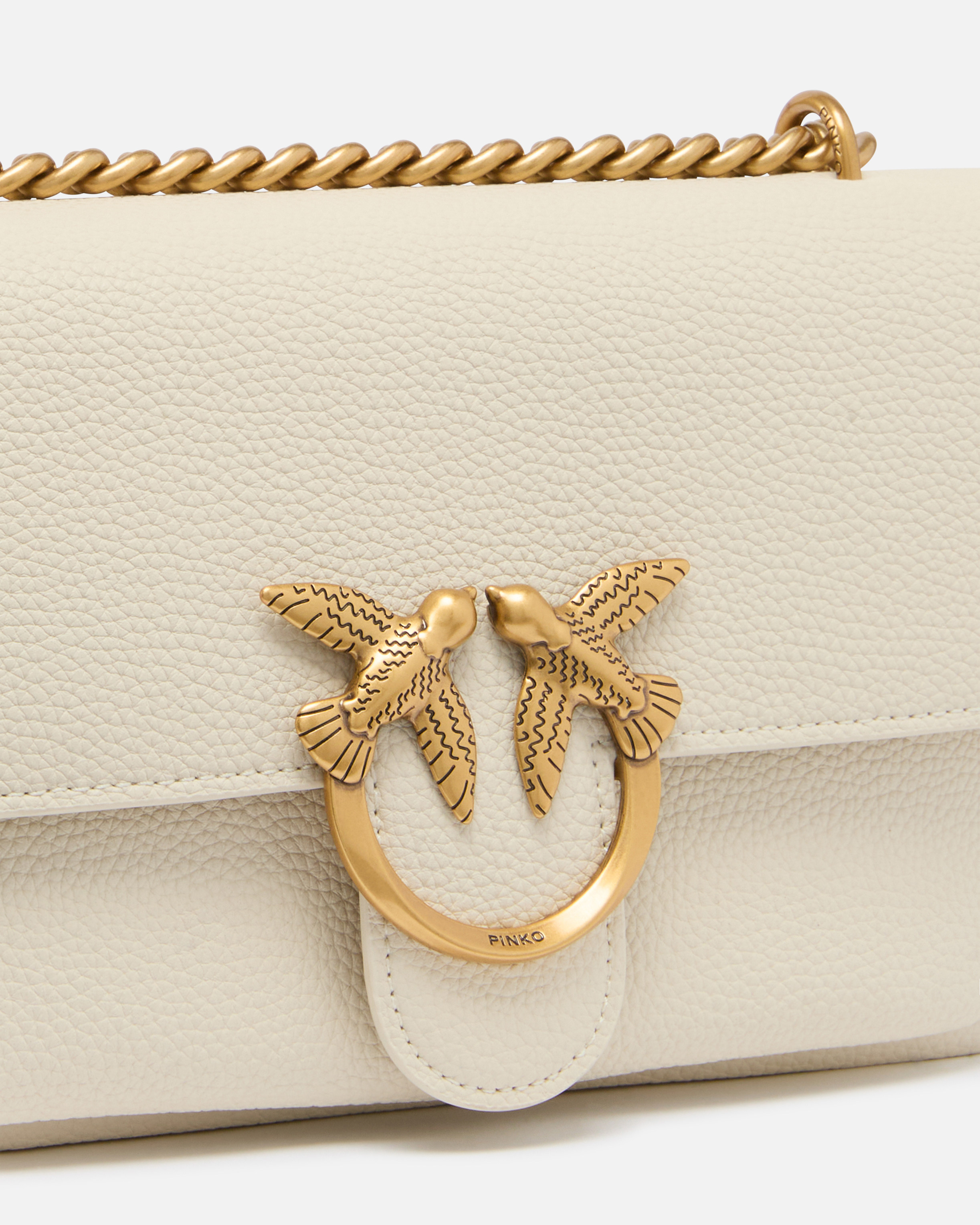 Pinko Small Crossbody Love Bag In Soft Leather In White+white-antique Gold