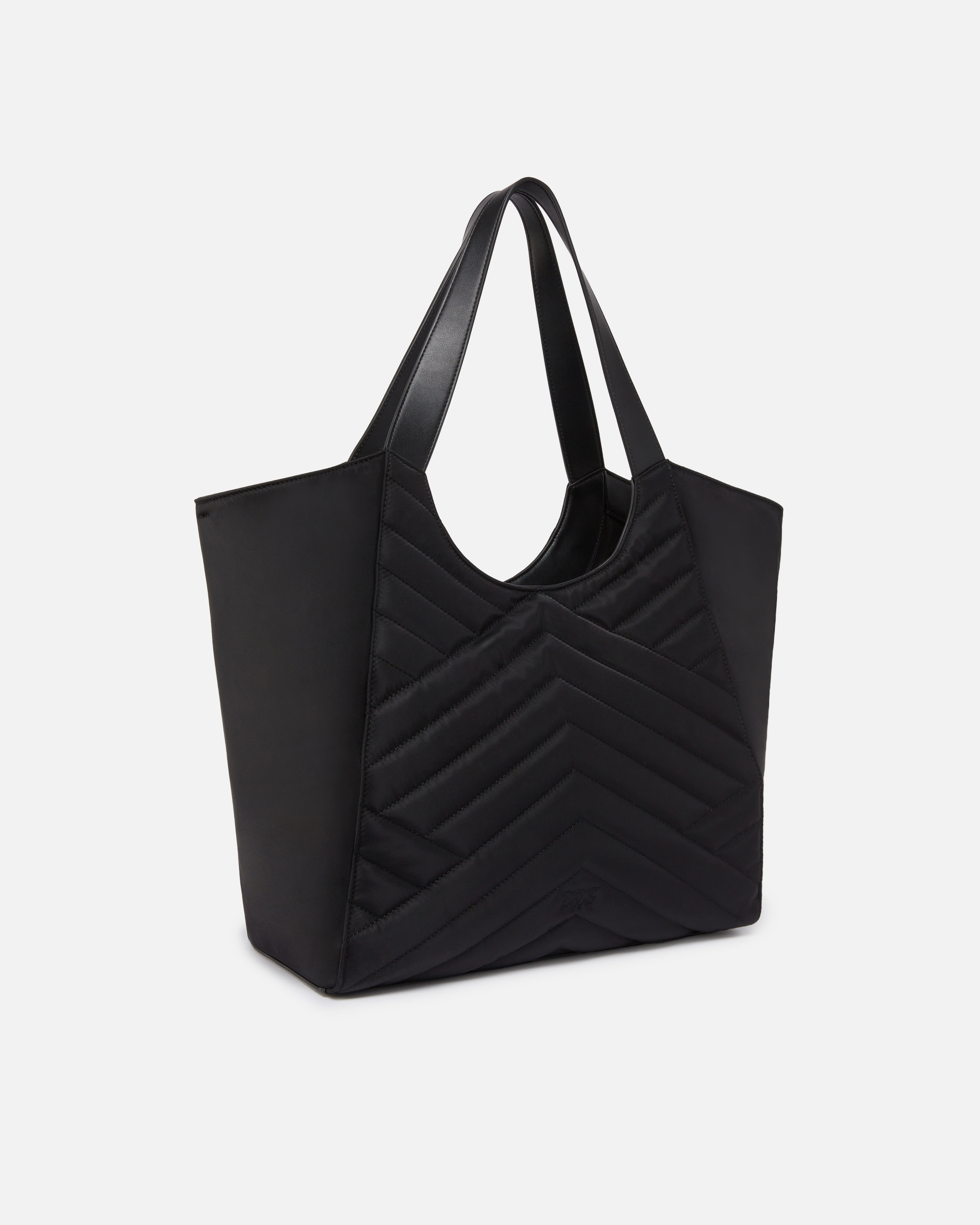 Pinko Shopper Bag In Puzzle-quilted Recycled Fabric In Noir-vieil Or