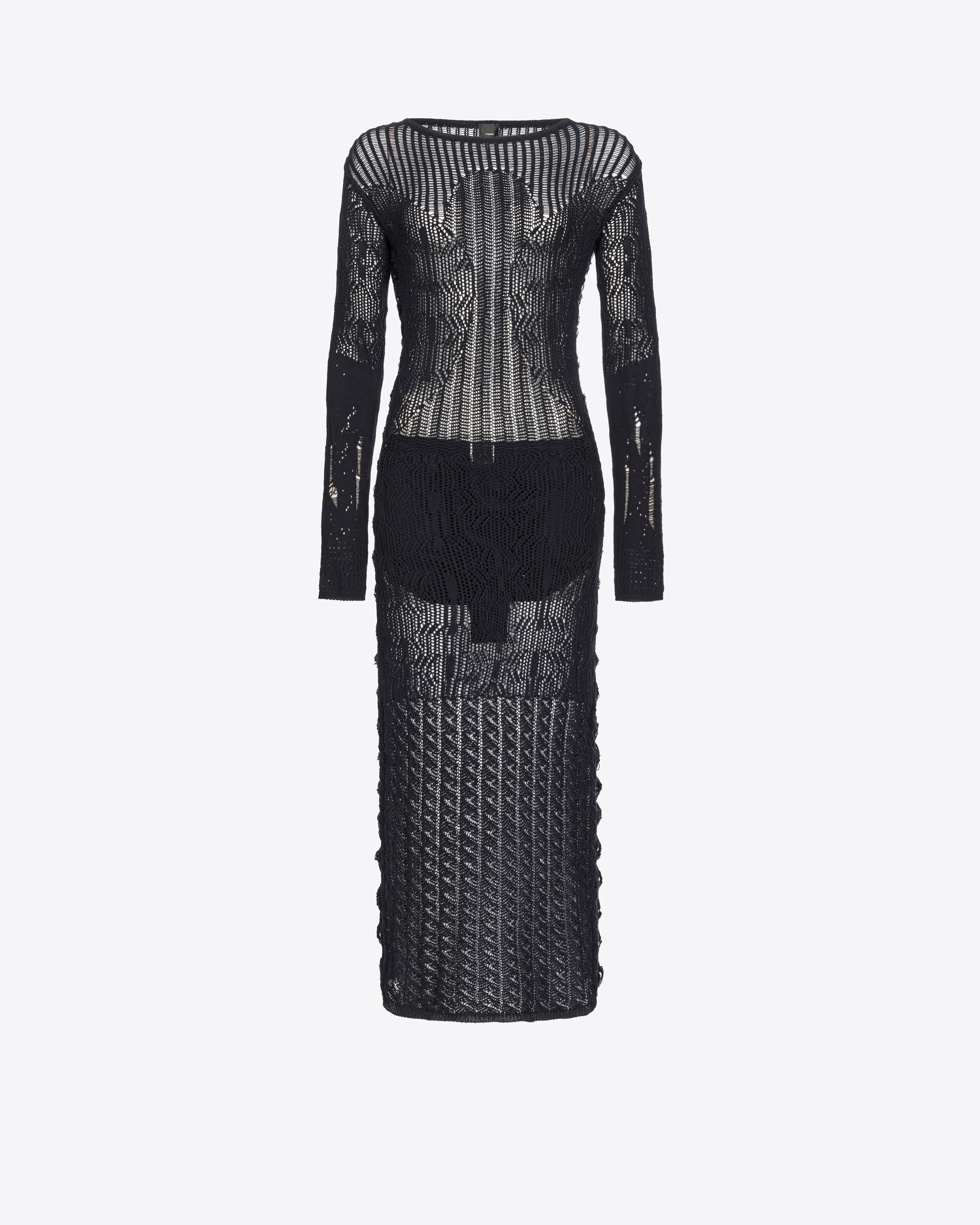 Pinko Long Crochet Knit Dress In Black