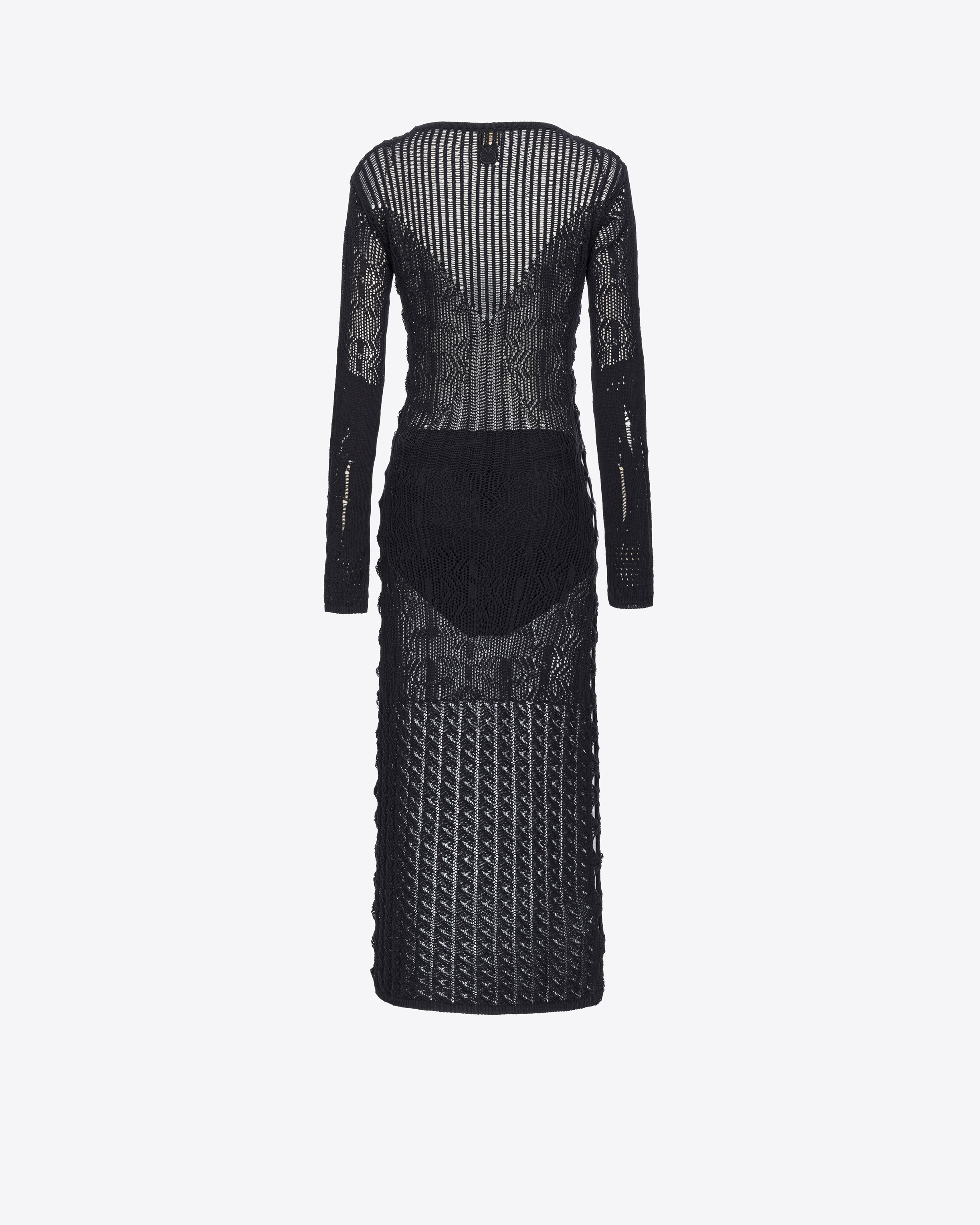 Shop Pinko Abito Lungo Maglia Crochet In Nero Limousine