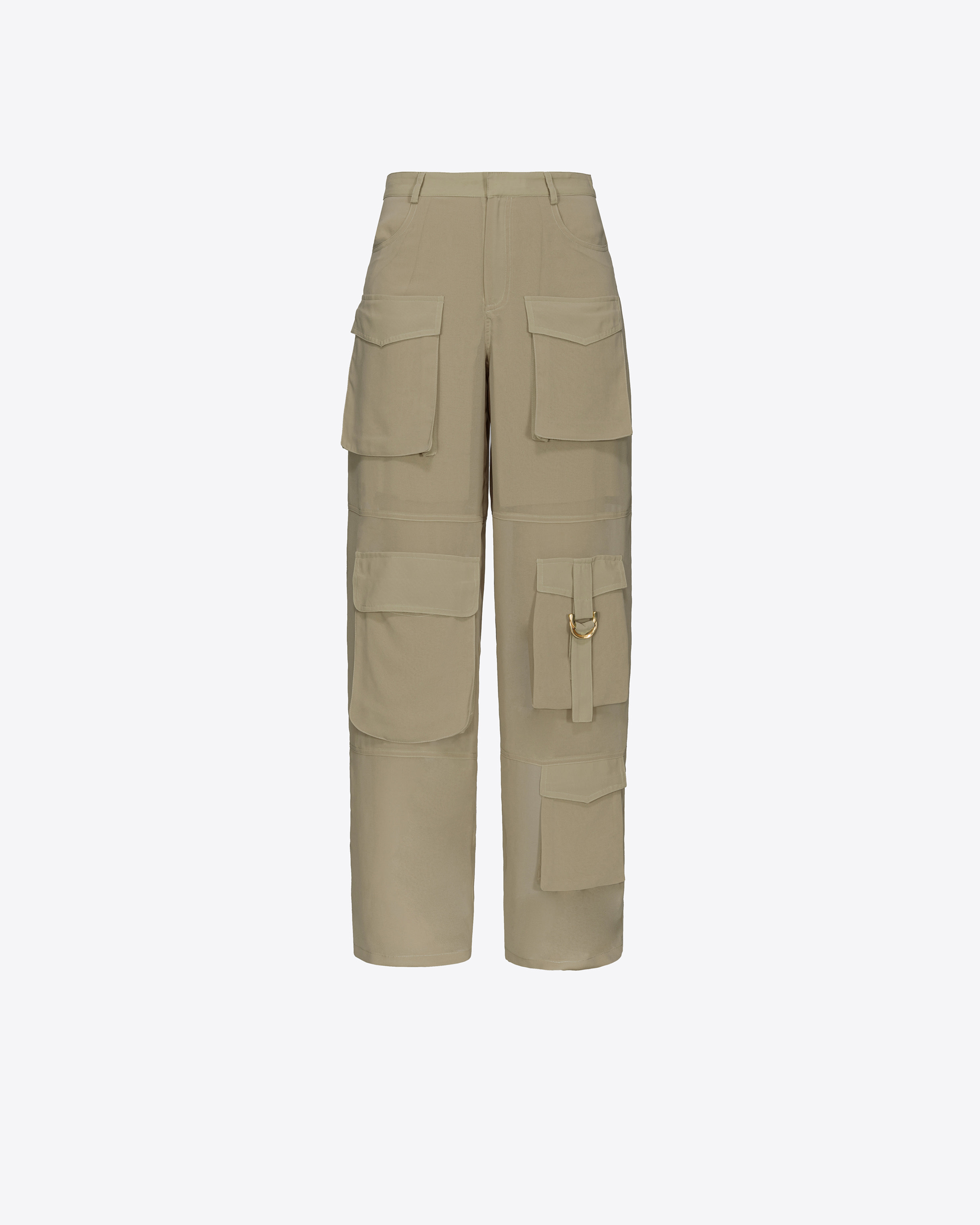 Shop Pinko Georgette Cargo Trousers In Vert Olive Brûlé